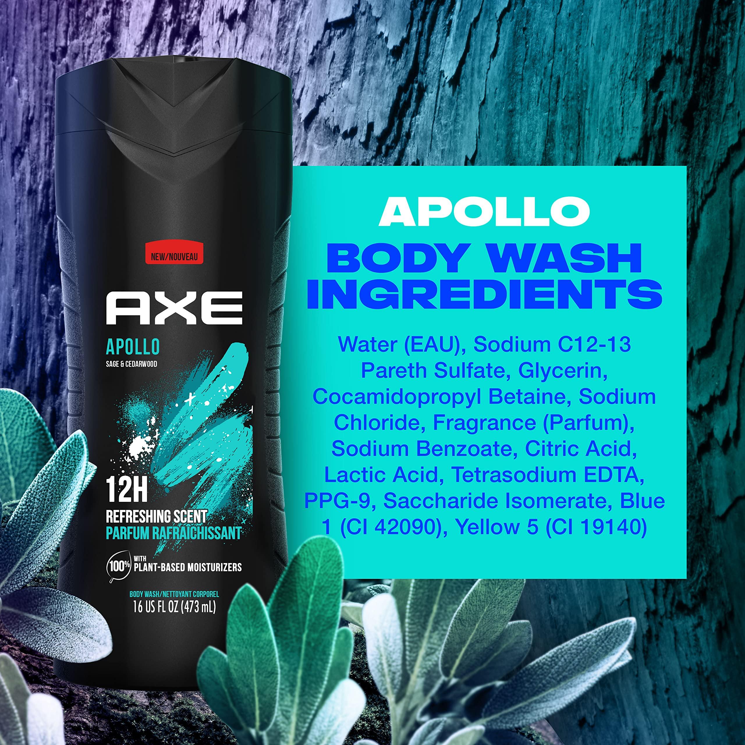 AXE Body Wash Apollo 4 Count for Long Lasting Freshness Sage & Cedarwood Men's Body Wash with Odor-Busting Prebiotics 16 oz - Image 10