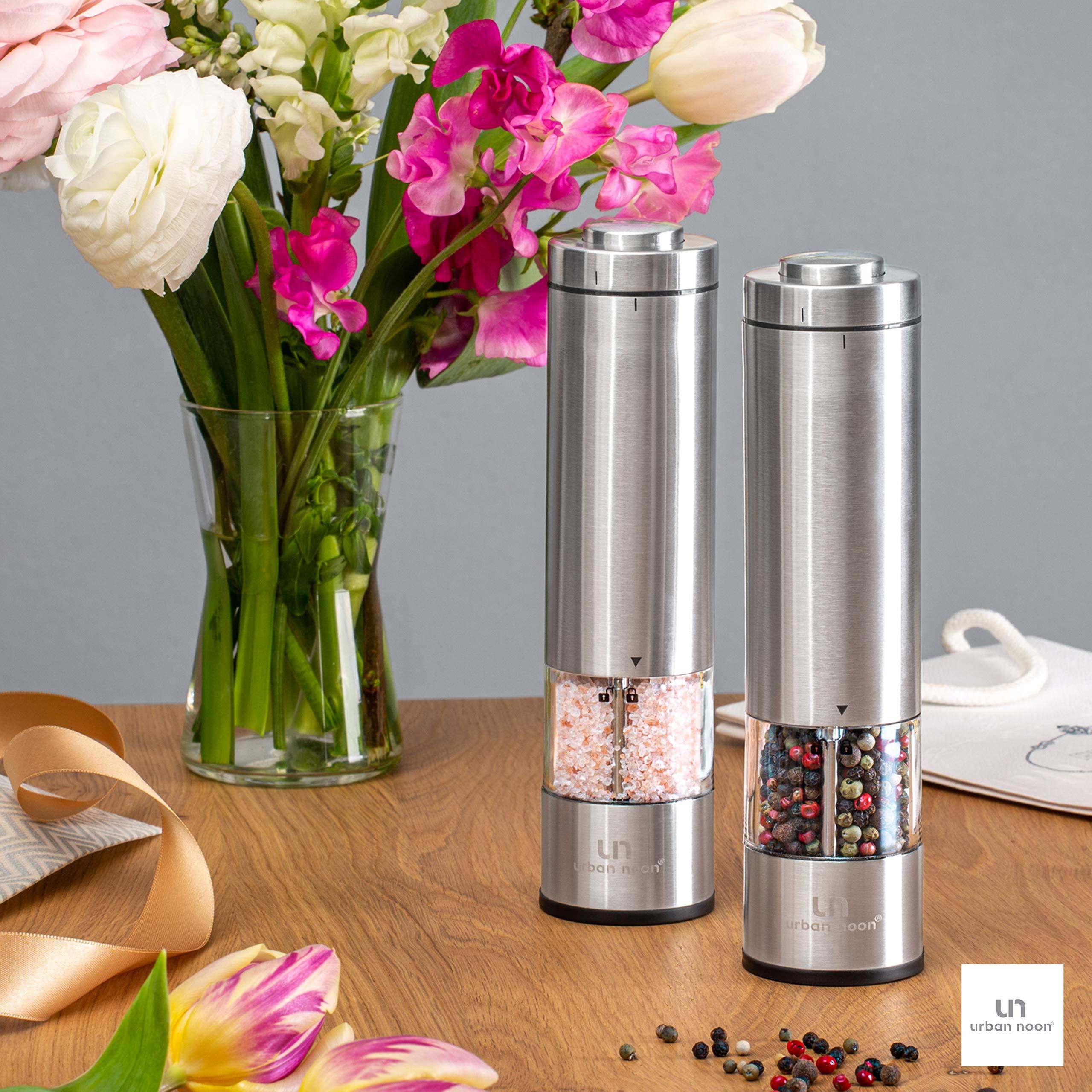 Electric Salt and Pepper Grinder Set - Battery Operated Stainless Steel Mill with Light (2 Mills) - Automatic One Handed Operation - Electronic Adjustable Shakers - Ceramic Grinders - Image 8