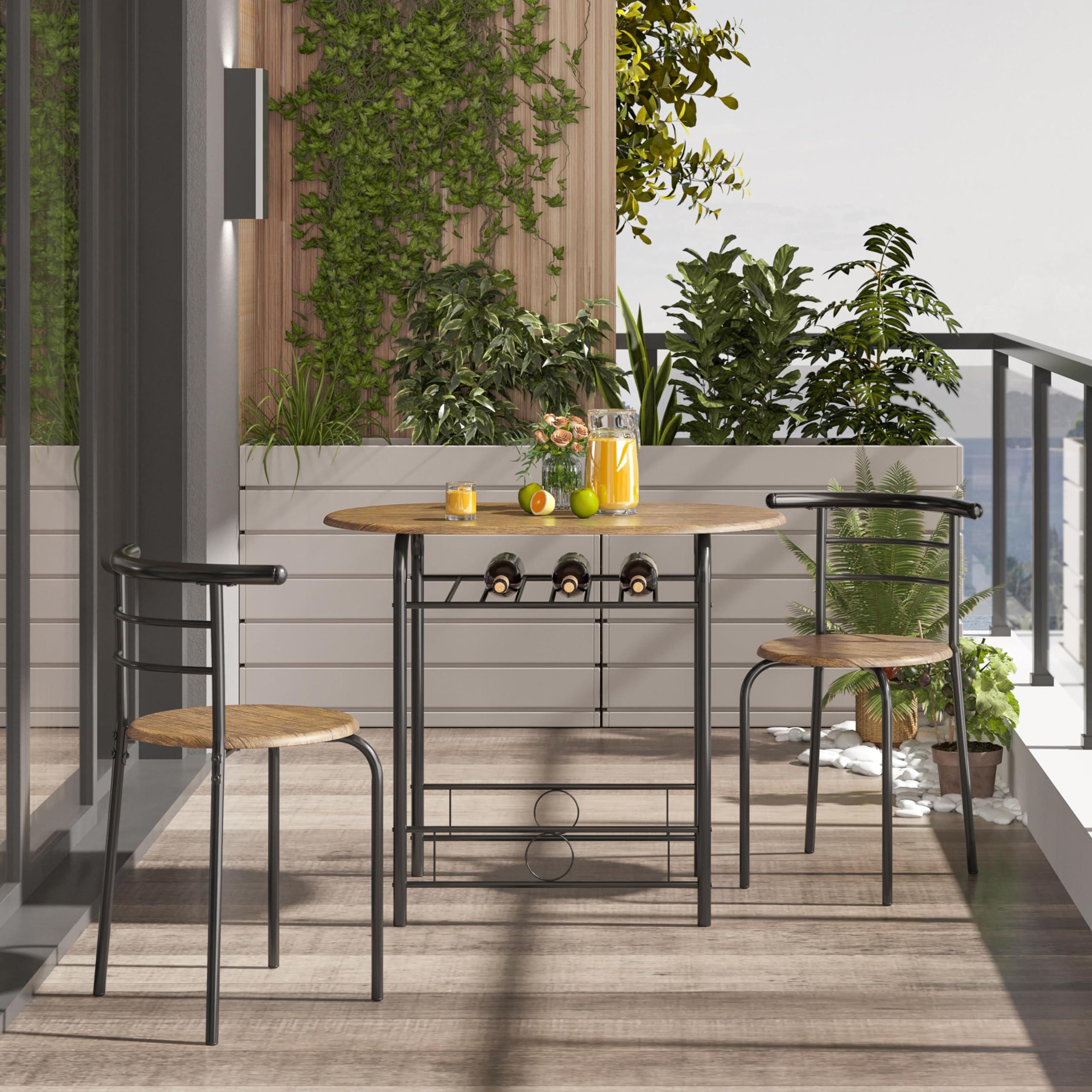 Yaheetech 3-Piece Dining Table Set, Breakfast Bistro Table Set for 2, Small Kitchen and Table Chairs Set of 2 with Metal Frame and Storage Rack for Small Space/Apartment/Dorm Room, Brown - Image 2