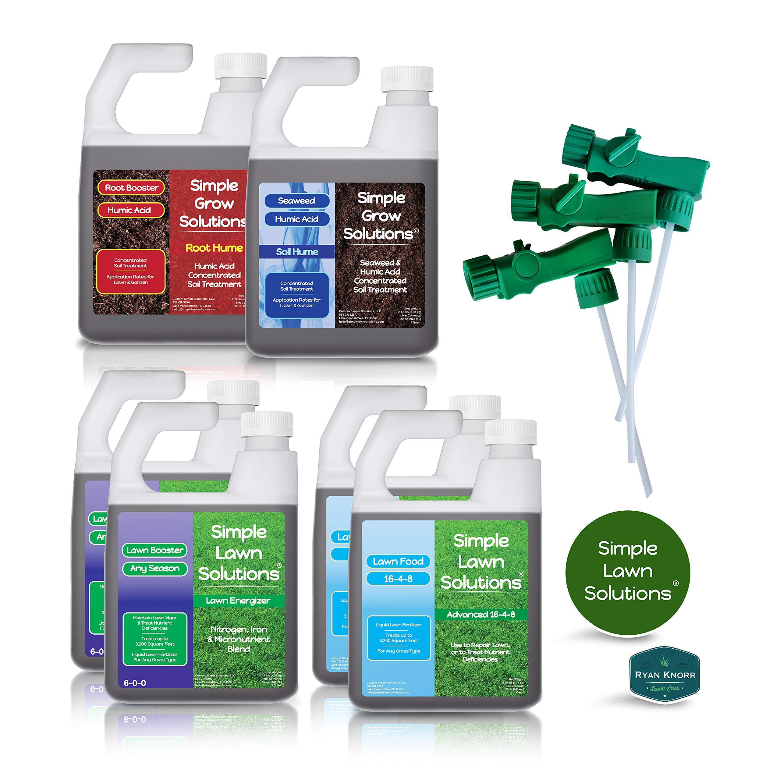 Simple Lawn Solutions - Ryan Knorr - Lawn Essentials Bundle Box - 6 Piece Set- Lawn Food 16-4-8 NPK, Lawn Energizer Booster, Root Hume- Humic Acid, Soil Hume- Seaweed, Humic Acid (32 Ounce Bundle) - Image 2