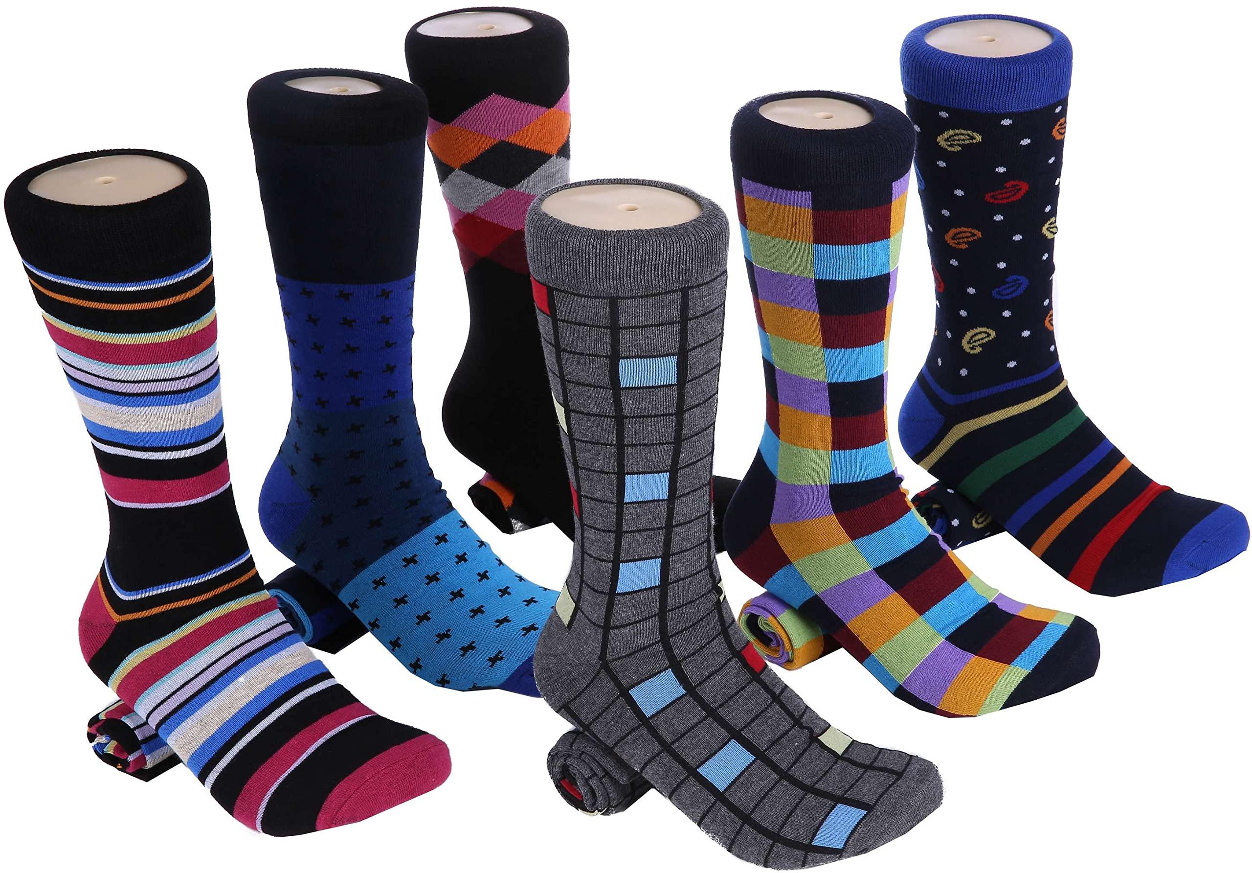 Marino Mens Dress Socks - Fun Colorful Socks for Men - Cotton Funky Socks - 6 Pack - Image 1