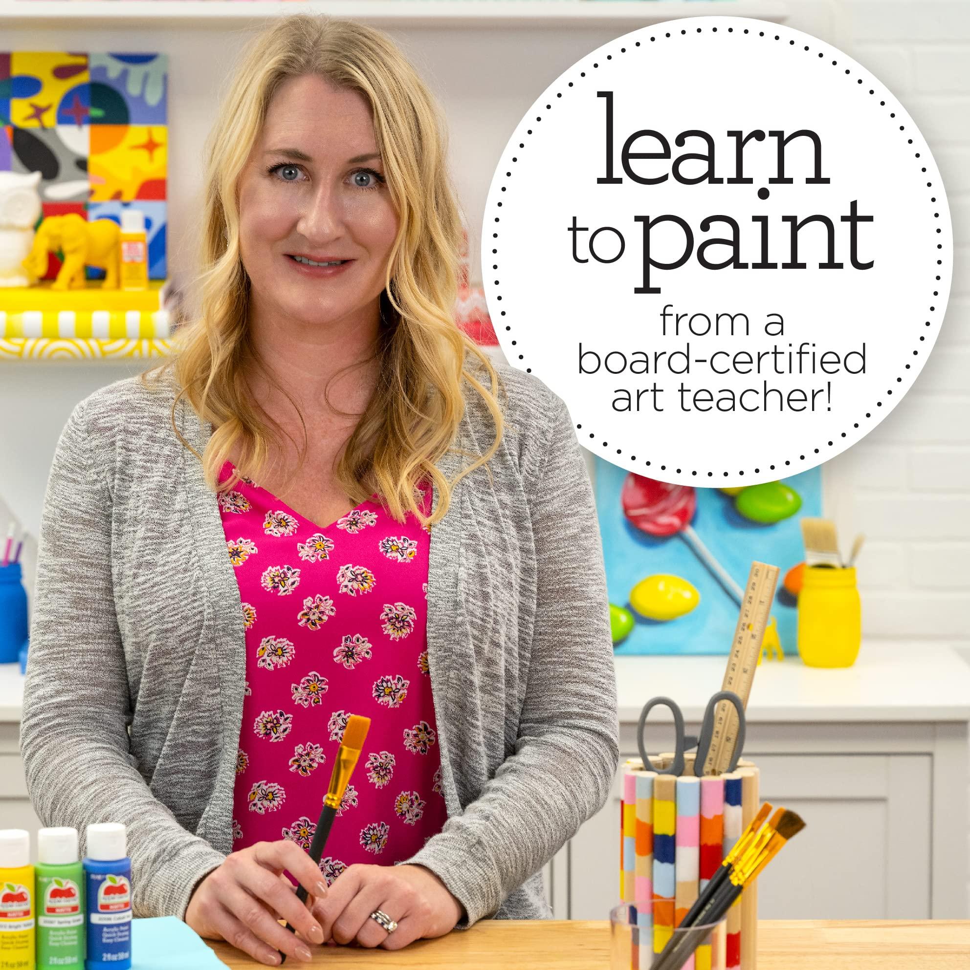 Apple Barrel Art Lessons Paint and Brush Set, 34 pc Kit Including 23 2 fl oz Apple Barrel Acrylic Paint Colors, 1 2 fl oz bottle of Mod Podge Matte, 10 FolkArt Brushes, 6 Video Lessons And More - Image 3
