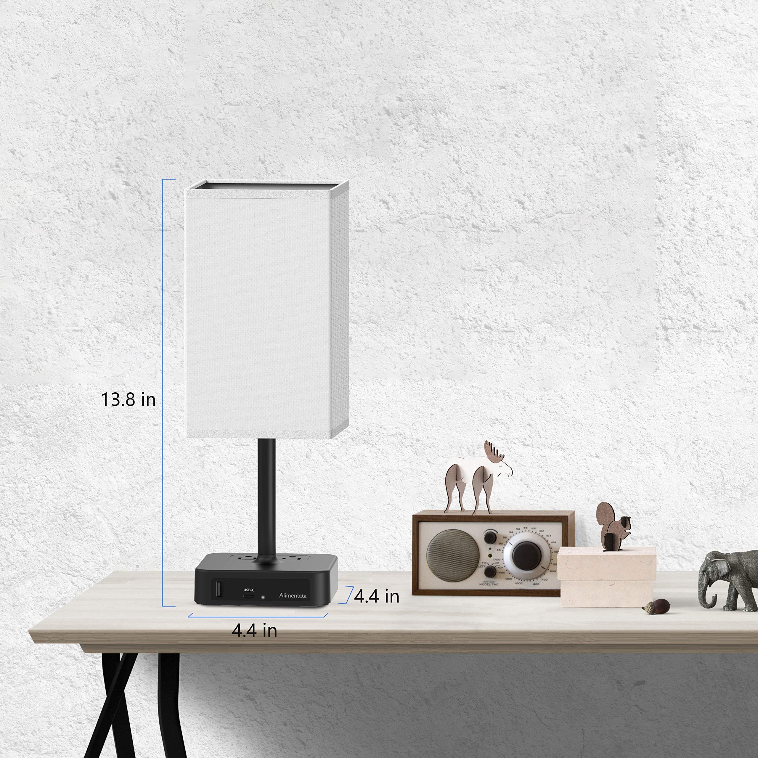 Alimentata Touch Control Bedside Table Lamp with USB C & USB A Charging Port and 2 AC Outlet, Minimalist LED Desk Light with Charger Base White Fabric Shade for Bed Room/Nightstand/Office - Image 7