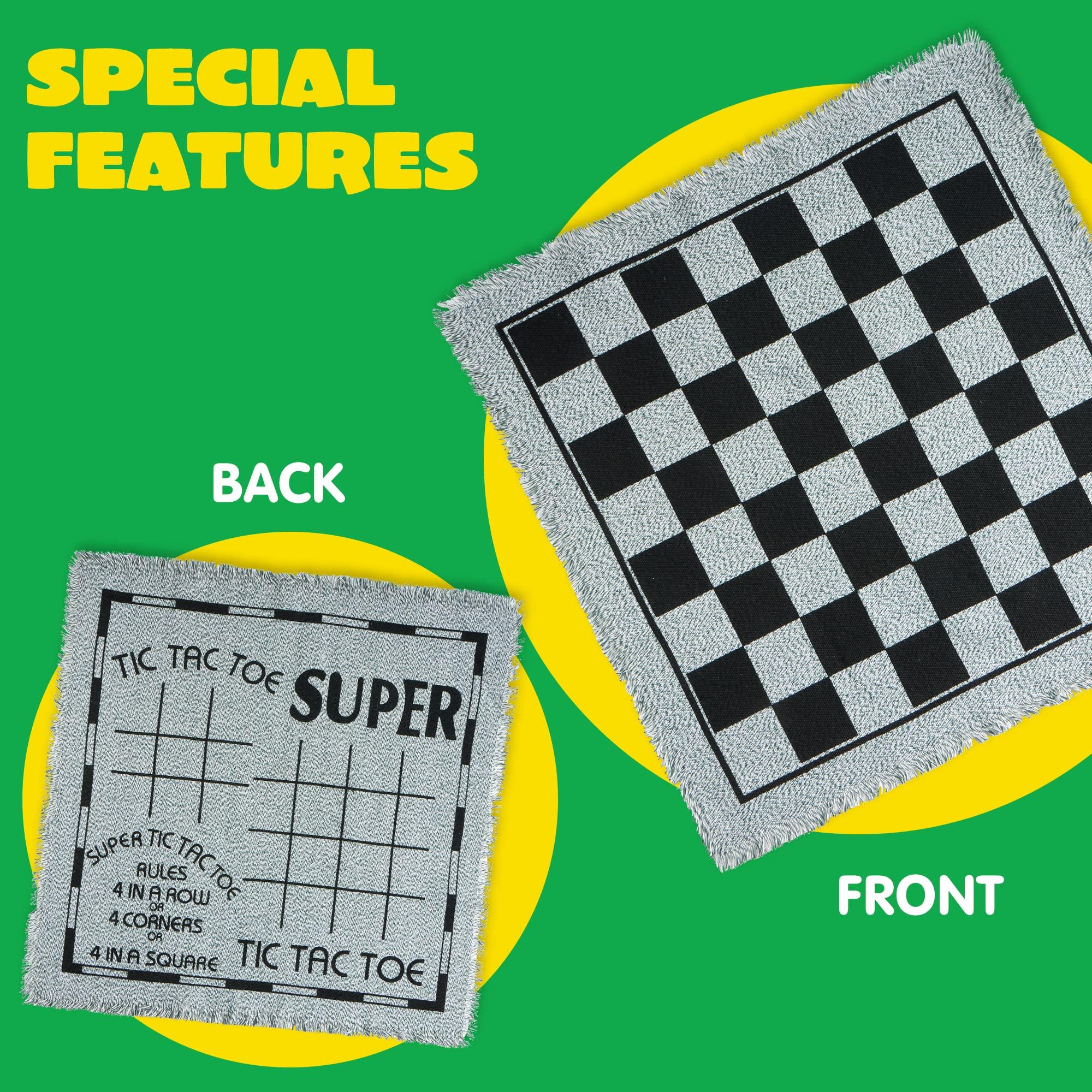 3-in-1 Vintage Giant Checkers, Tic, Tac, Toe, with Reversible Mat, 24 Chips, Family Board Game, Lawn Game, BBQ Party Favor, Indoor and Outdoor Activity for Kids and Adults - Image 2
