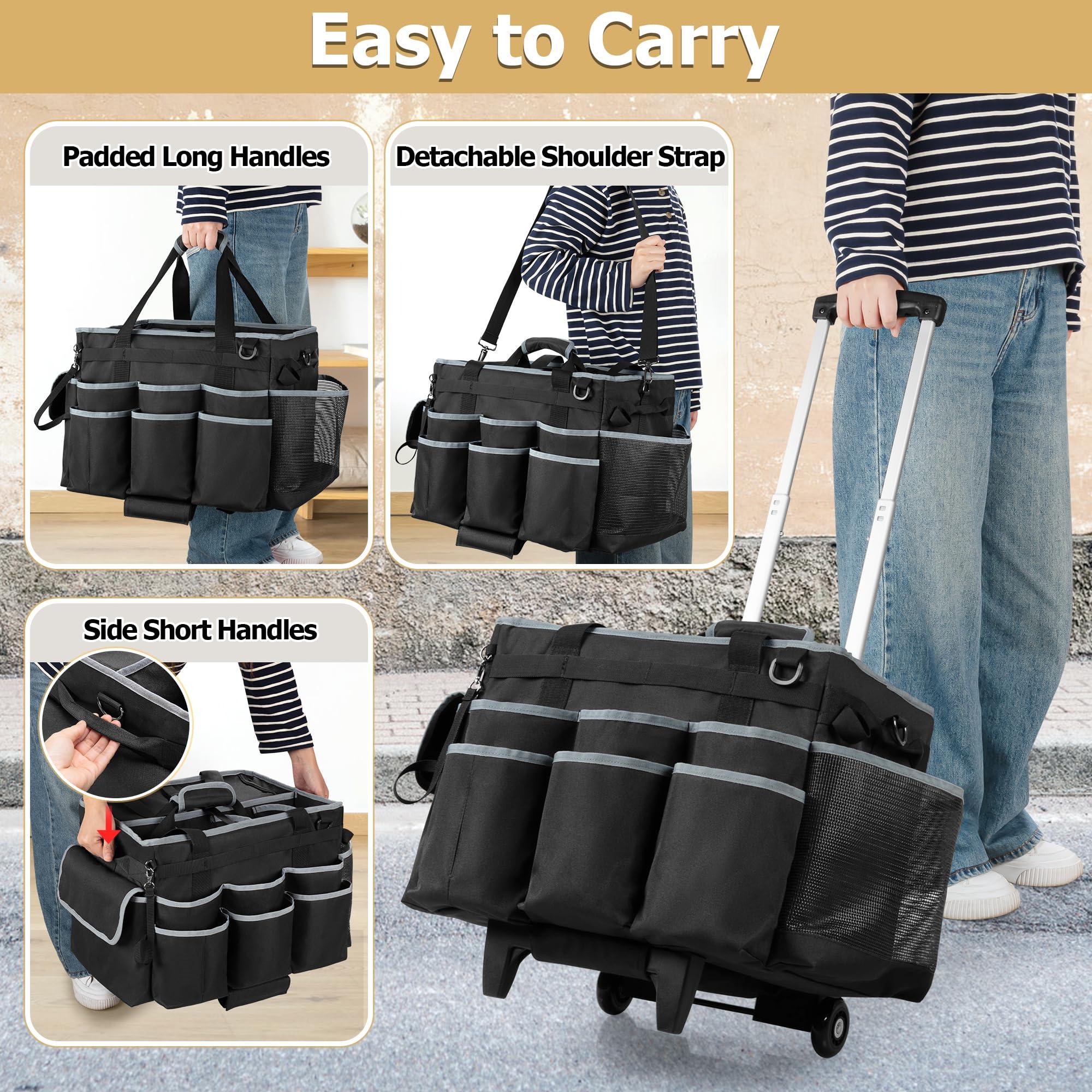 HODRANT Large Cleaning Caddy with Detachable Trolley & Shoulder Strap, Cleaning Supplies Bag with Handles & Support Plates, Cleaning Product Rolling Organizer for Car Wash and Housekeeping - Image 6