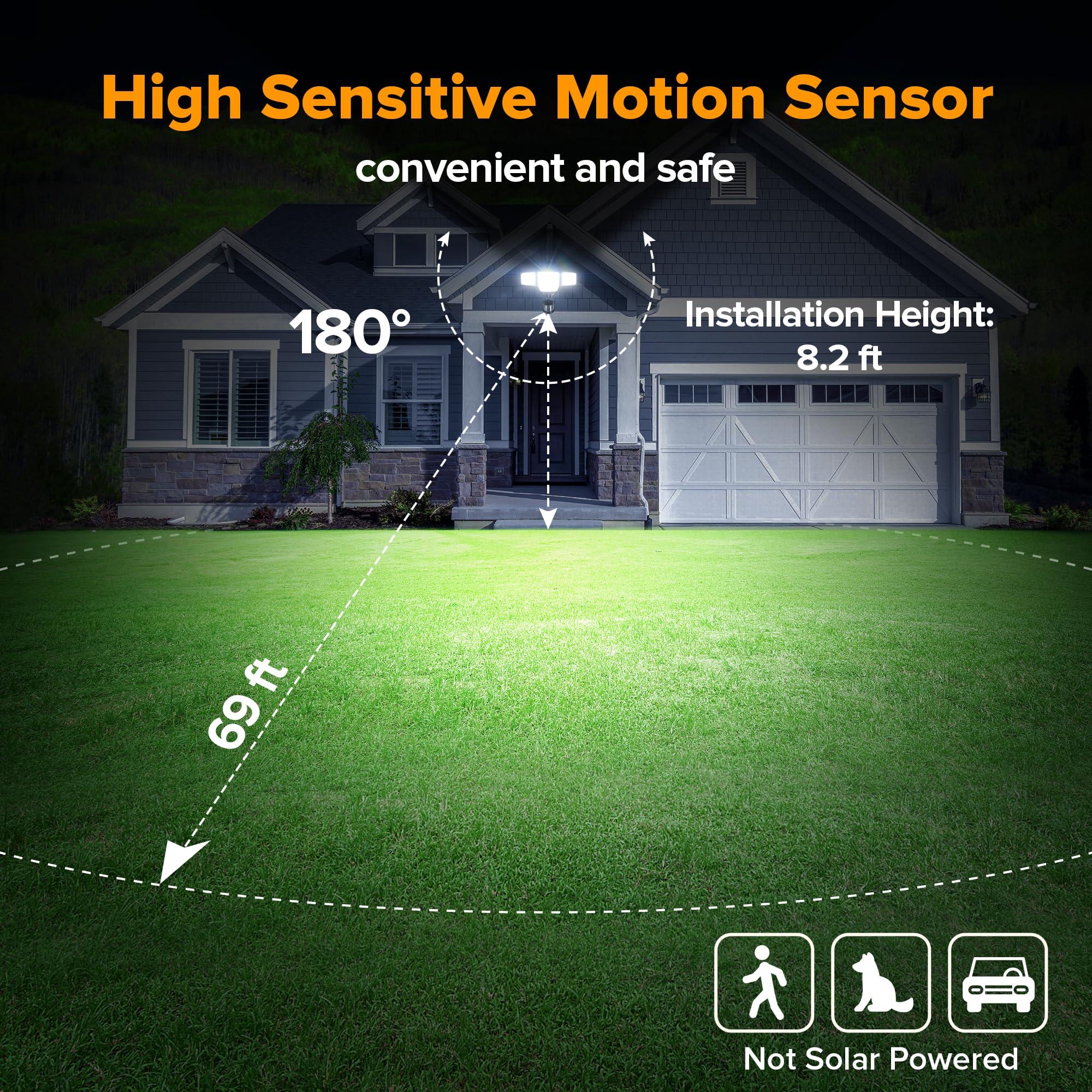 LUTEC 80W 9000LM LED Security Light Motion Sensor Outdoor Lights, 4 Head LED Flood Lights Outdoor 5000K Daylight, IP65 Waterproof, Motion Detected Lights for Outside, House, Garage, Yard (Black) - Image 3