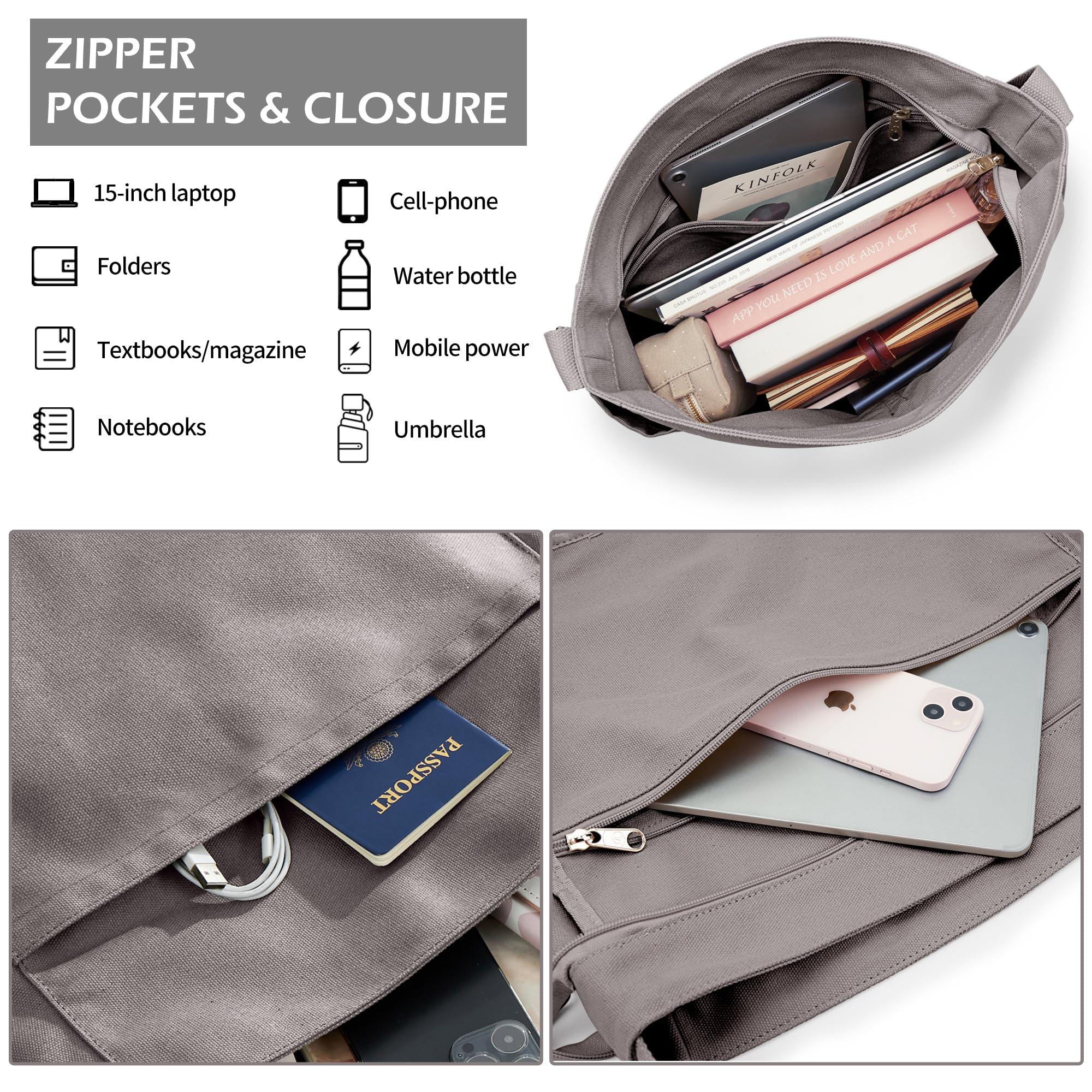 KALIDI Canvas Tote Bag Large Hobo Crossbody Shoulder Handbag Zipper Messenger Bag for Women or Men Casual College Work - Image 6