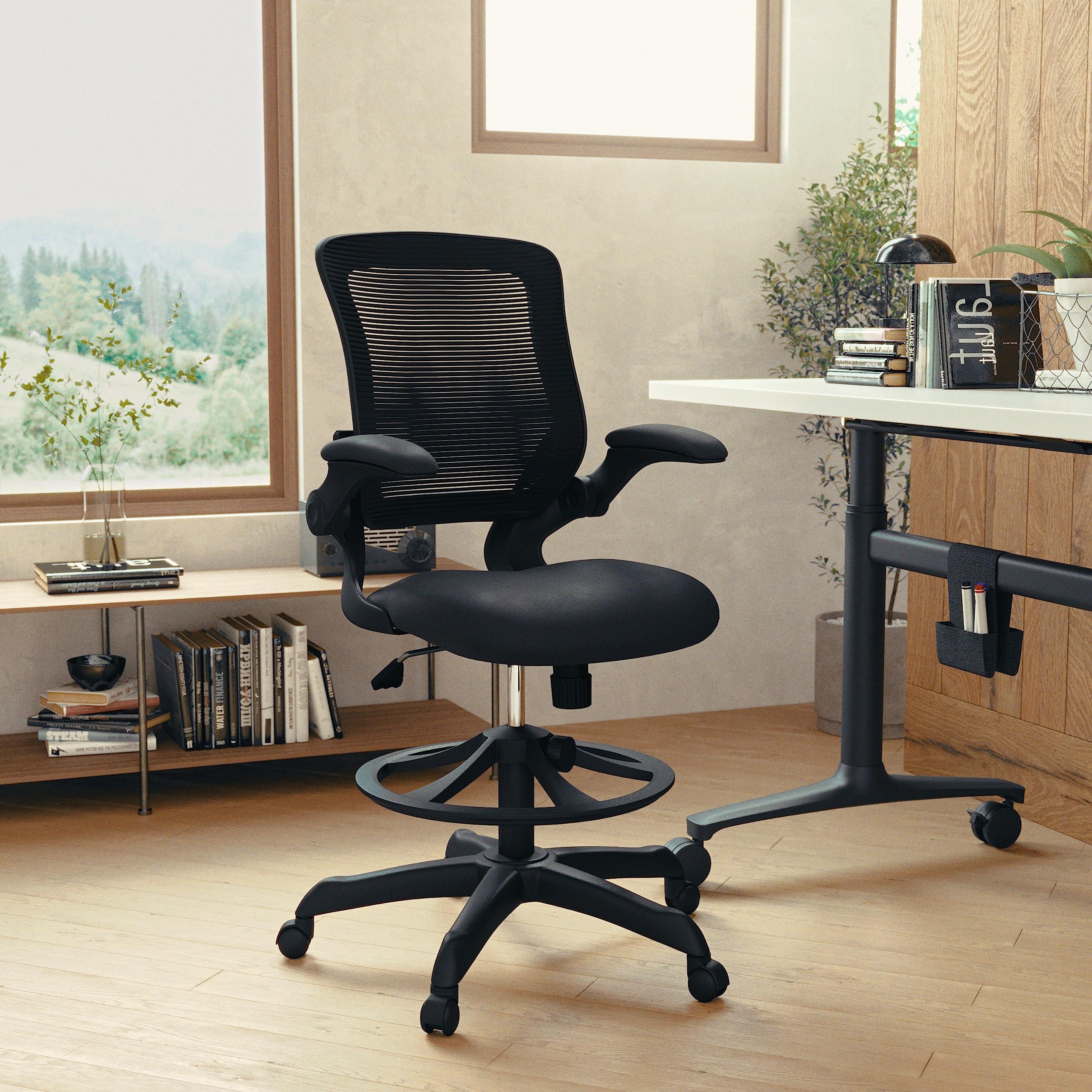 Flash Furniture Kale Mid-Back Swivel Office Chair with Adjustable Foot Ring, Lumbar Support, and Seat Height, Ergonomic Mesh Executive Chair, Black - Image 2