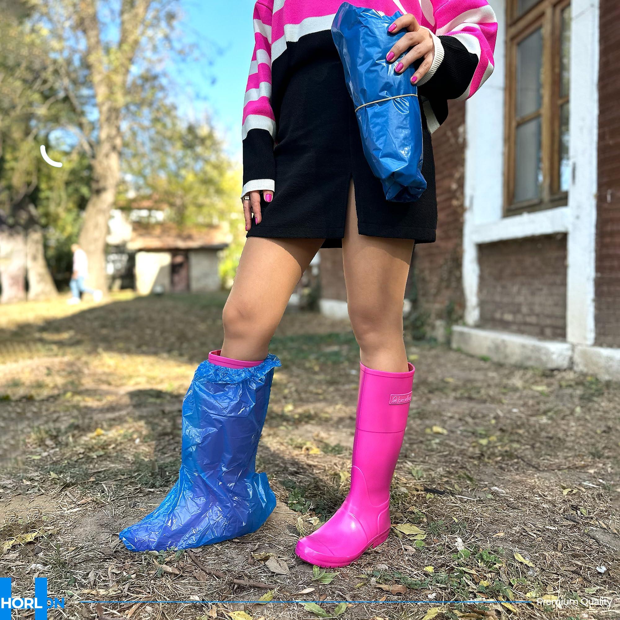 Large Thicker Boot And Shoe Covers Disposable Non-Slip 50 Pack (25 Pairs) Waterproof Durable Reusable Rain, Outdoor Indoors Overshoes, Fit Up To Men's 14, Blue, 20 Tall, Horlon - Image 9