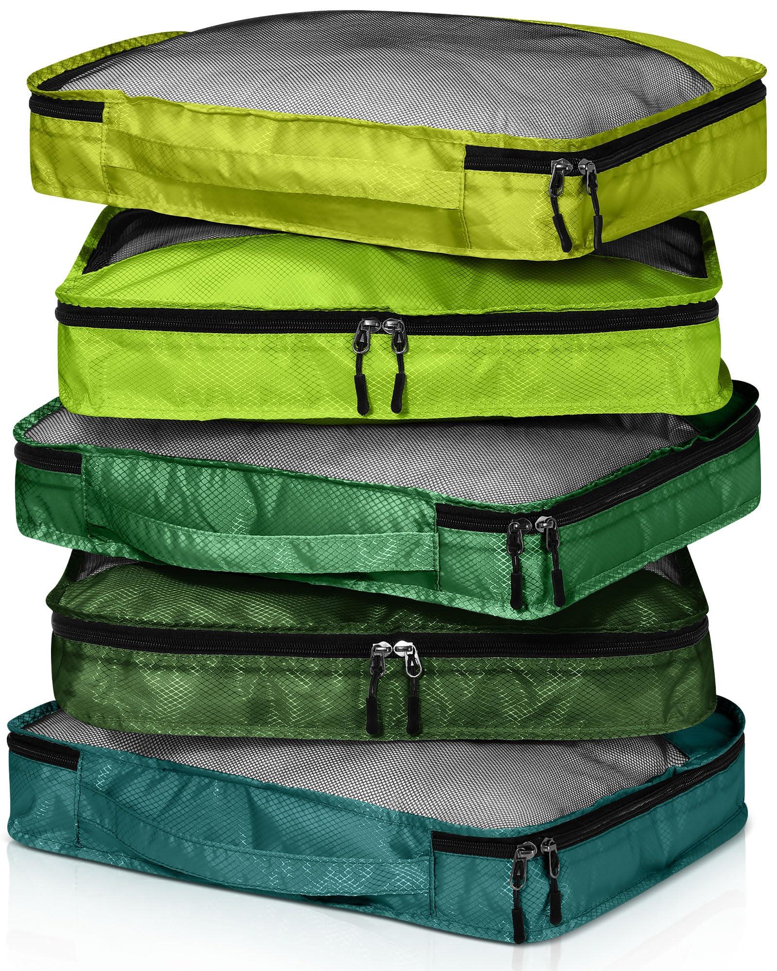 Bulyoou 5 Pcs Packing Cubes for Suitcase Large Travel Cubes Carry on Luggage Organizer Bags for Clothes Accessories(L,Green)