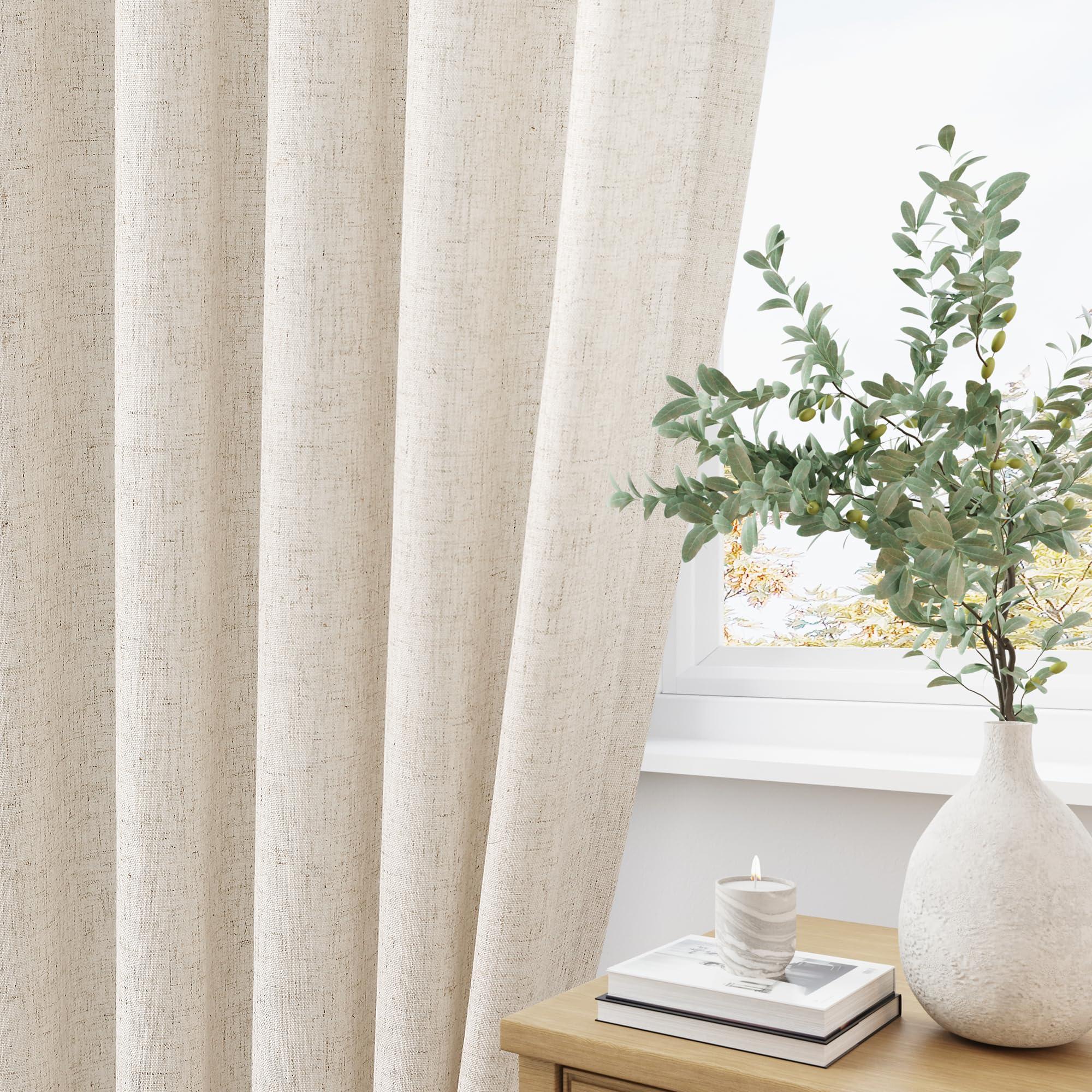 Aersas Natural Pinch Pleated Linen Curtains 84 Inch Length 2 Panels for Living Room Bedroom Cream Semi Sheer Window Curtain Boho Neutral Back Tab Pinch Pleat Drape with Hooks 84 Inches Long - Image 5