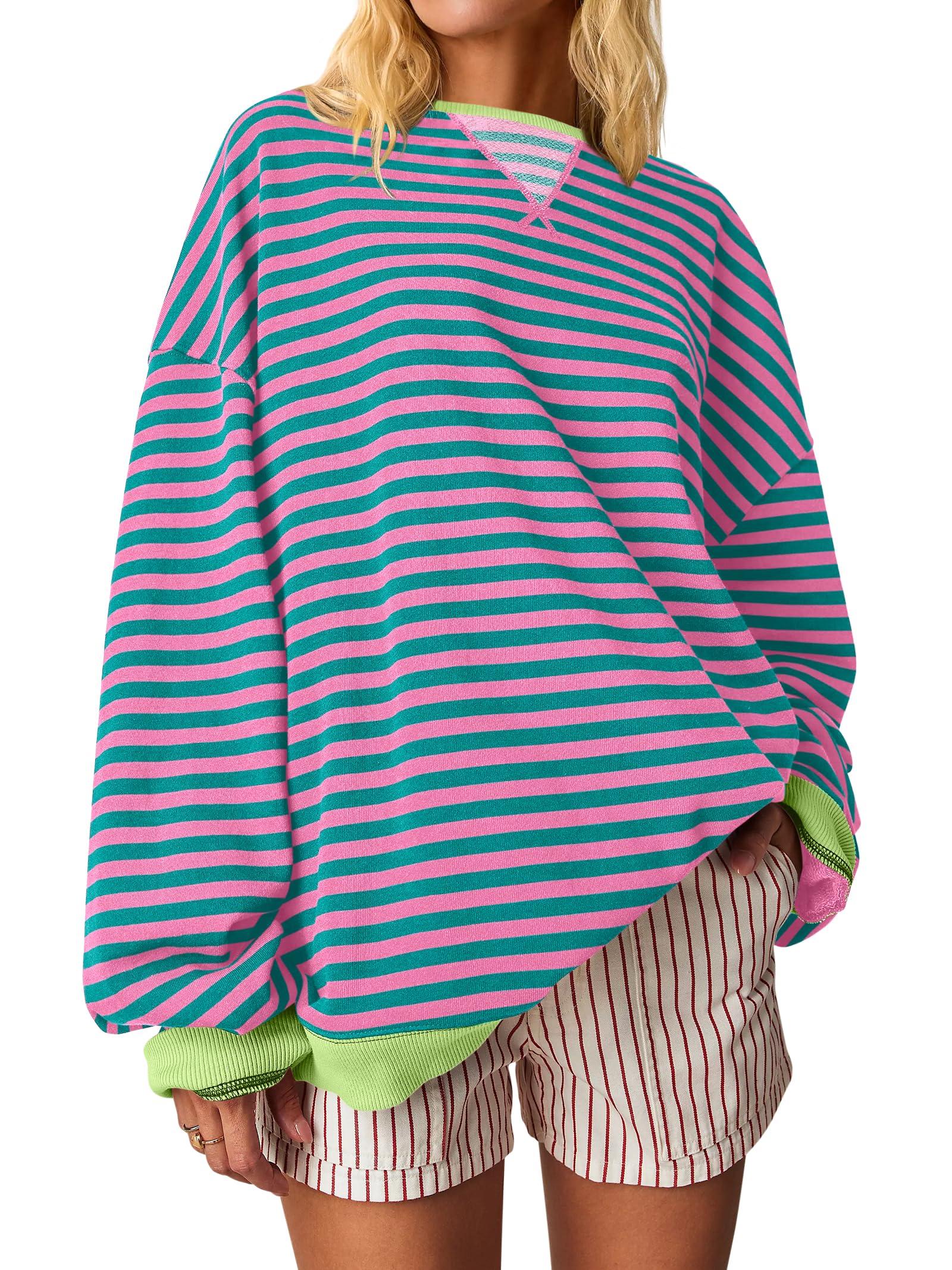 ANRABESS Women Striped Oversized Sweatshirt Crewneck Long Sleeve Shirts Hoodies 2025 Summer Fashion Pullover Top Y2K Outfits