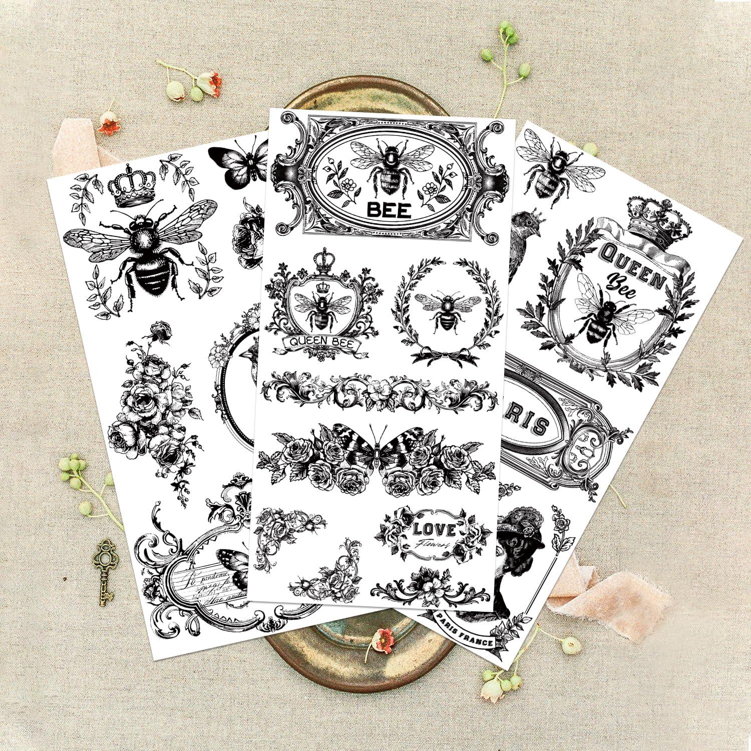 GLOBLELAND 3Pcs Vintage Insect Label Frame Furniture Transfer 6x12inch Birds Wreath Rub on Transfer Self-Adhesive Wall Art Decals for Bedroom Living Room Desk Table Decoration - Image 2
