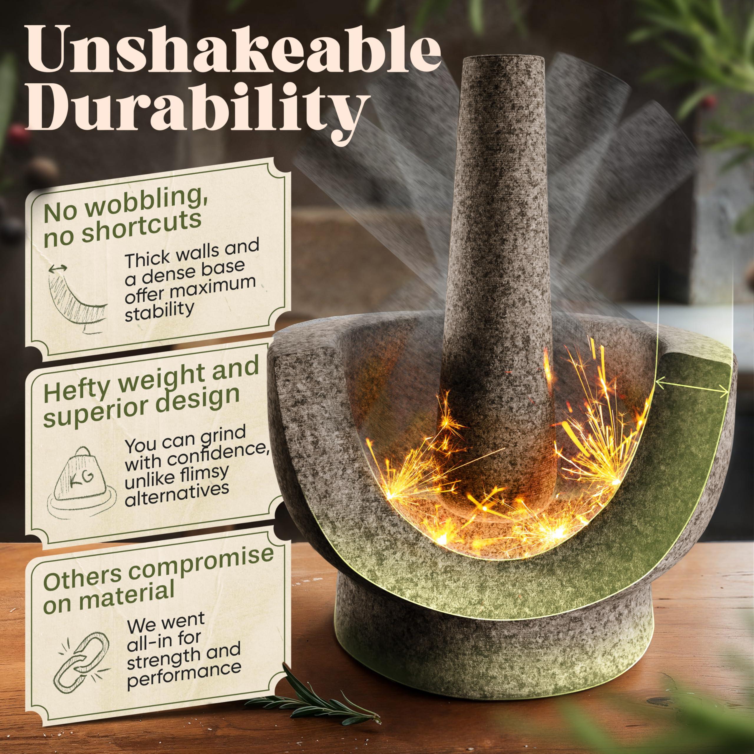 ChefSofi Mortar and Pestle Set - 6 Inch - 2 Cup Capacity - Unpolished Heavy Granite for Enhanced Performance and Organic Appearance - Included: Anti-Scratch Protector - Image 3