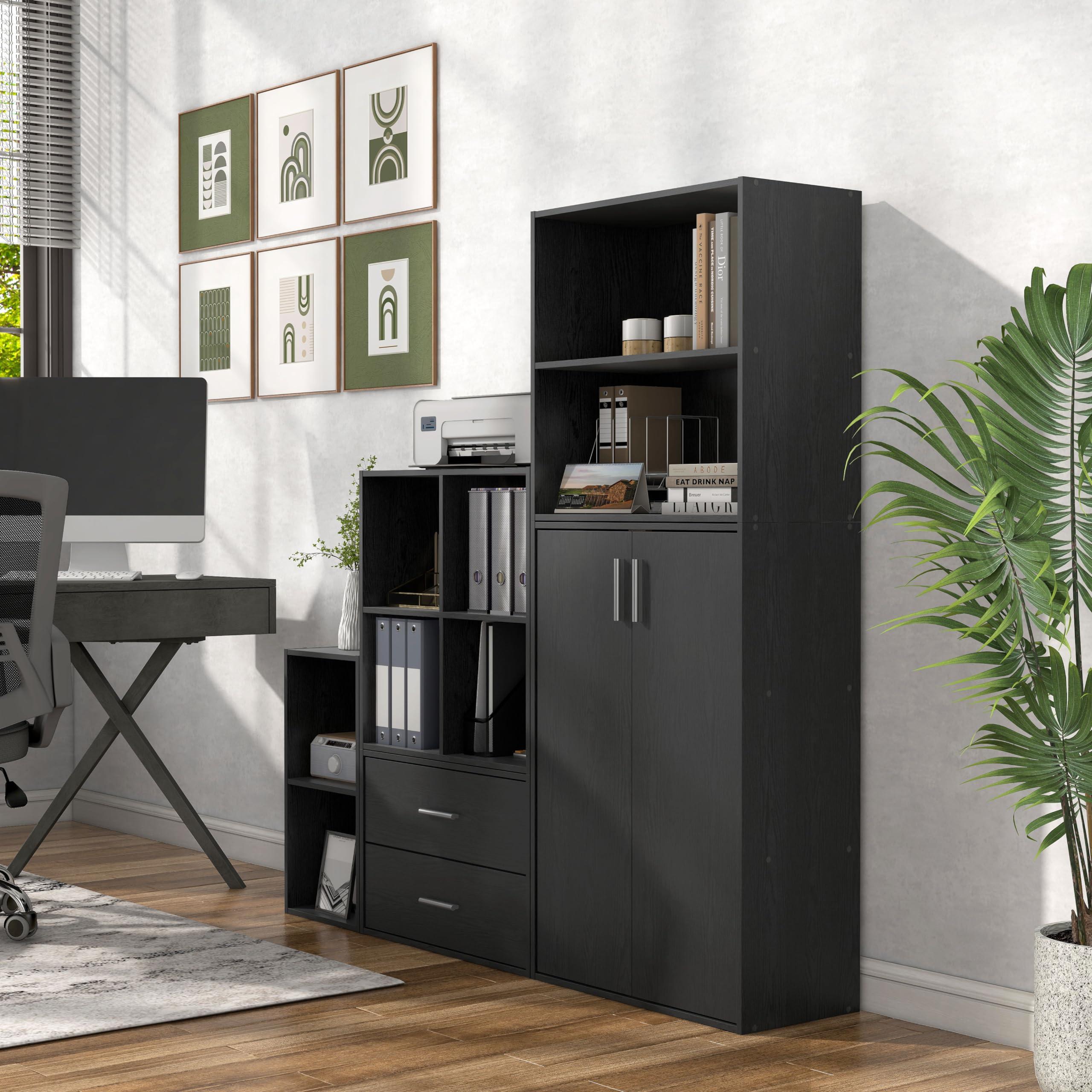 HOMES: INSIDE + OUT Apexa 2-Tier Cube Storage Organizer Shelves, Stackable Wood Bookcase Fits Cubby Bins for Organization, Dorm Teen Room Decor & Home Office, Black - Image 12