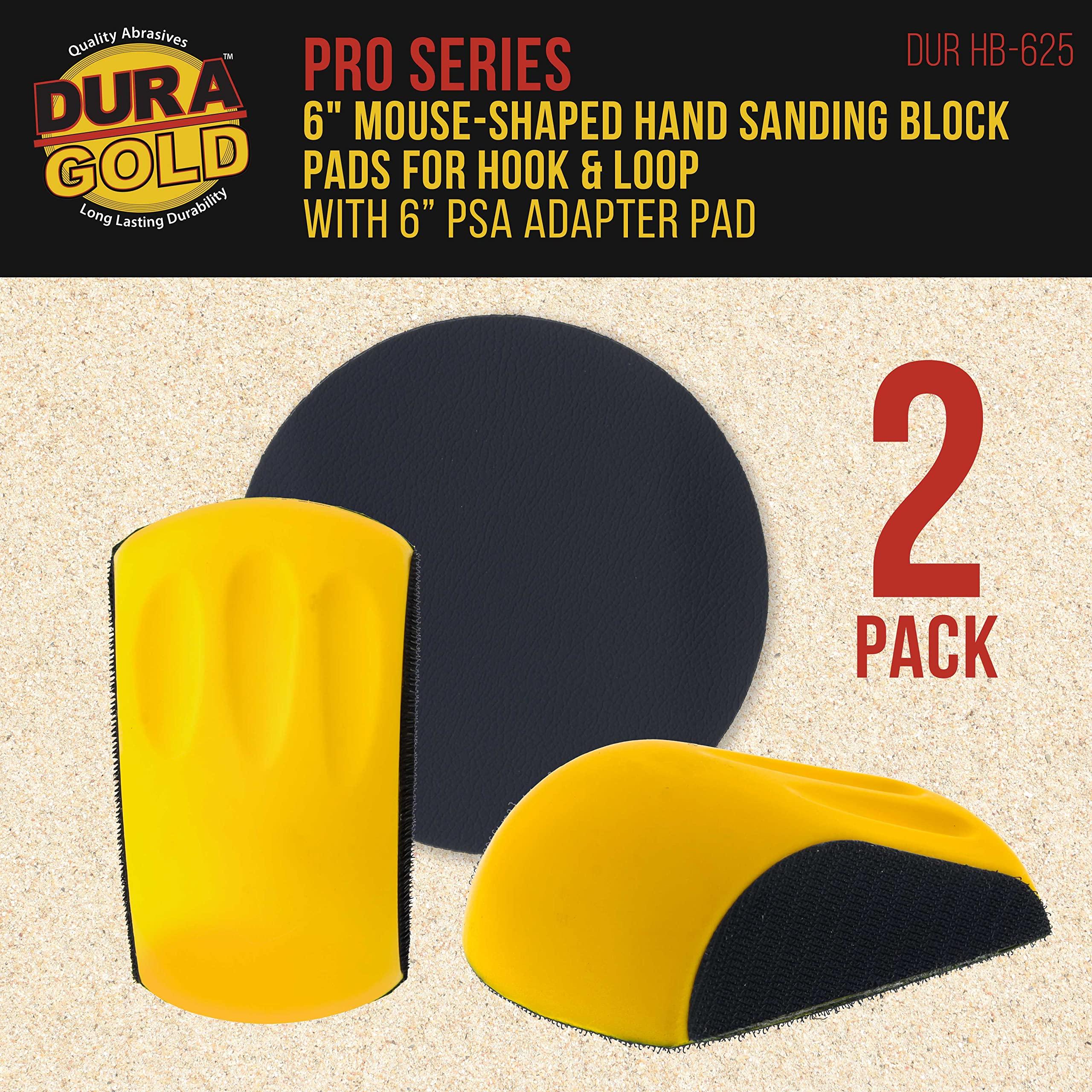 Dura-Gold Pro Series 6" Mouse-Shaped Hand Sanding Block Pad for Hook & Loop and PSA 6" DA Sanding Discs, 2 Pack - 2-Way Adapter Pad to Use PSA Sandpaper - Automotive Car Sand Woodworking Furniture - Image 2