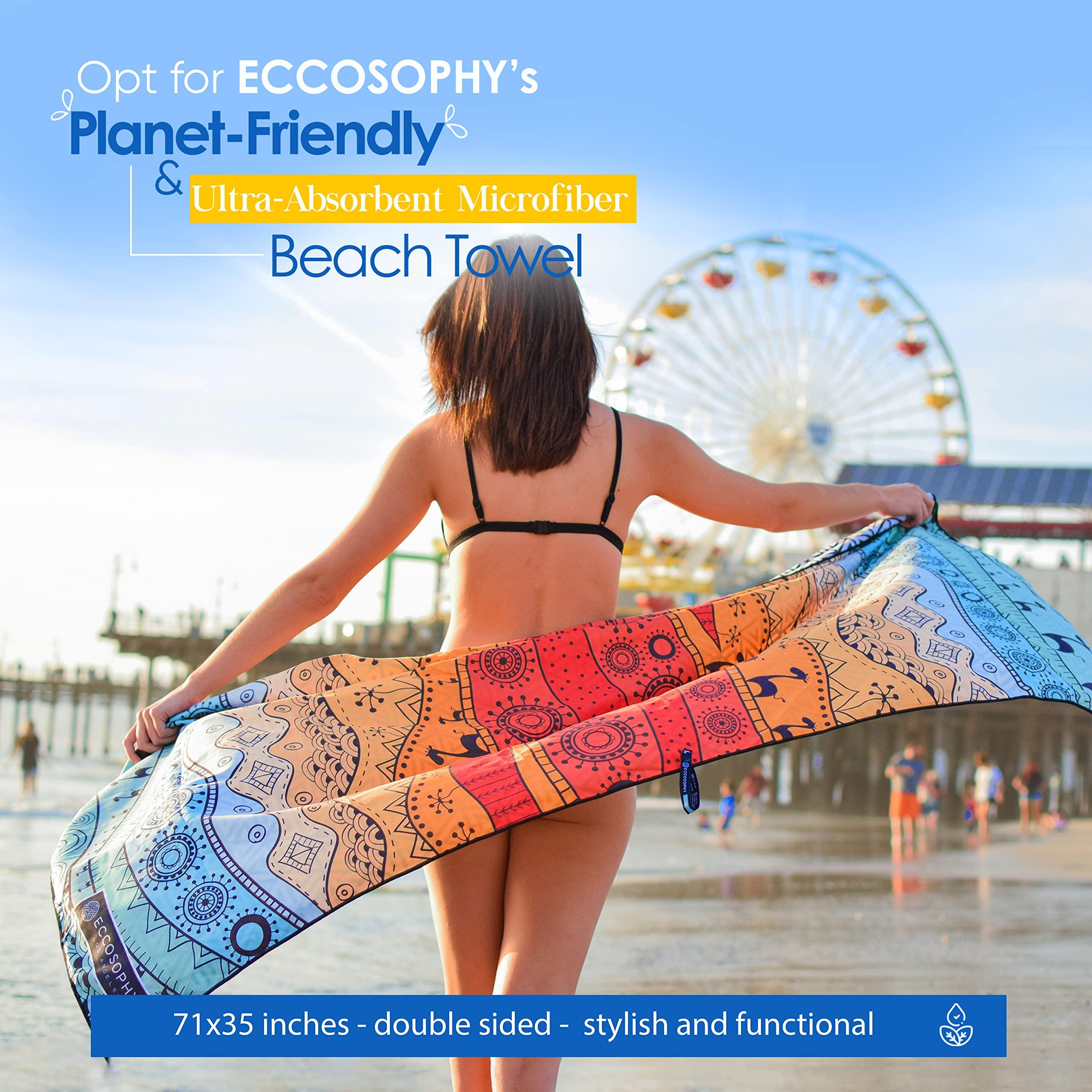ECCOSOPHY Microfiber Beach Towel - Sand Free Towels are Quick Dry, Light Weight, Super Absorbent - Perfect Pool, Travel, Cruise, Camping Essentials - Oversized Extra Large for Adults 71x35 in - Image 2