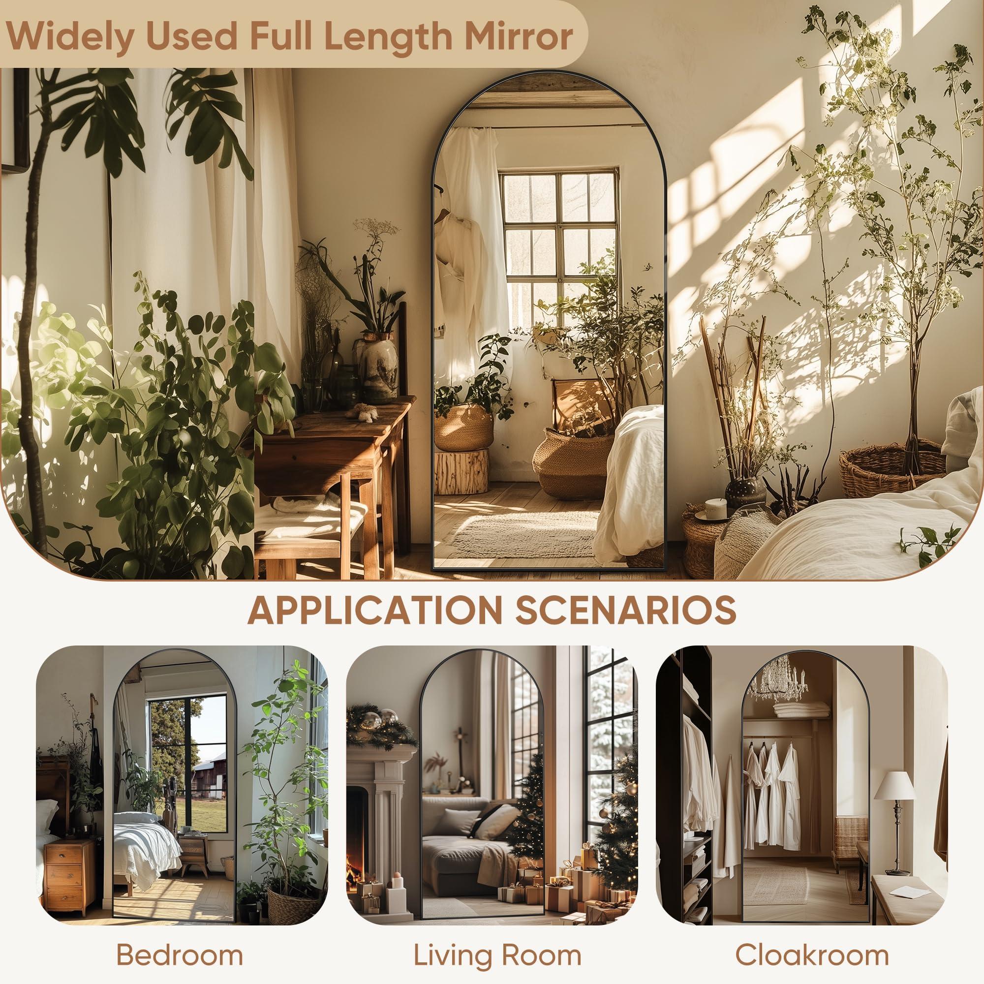 Full Length Mirror, 76"x34" Oversized Arched Mirror Large Standing Mirrors, Tall Mirrors Body Floor Mirror Wall Mirror Hanging Mirrors for Bedroom Living Room Aluminum Frame,Black - Image 7