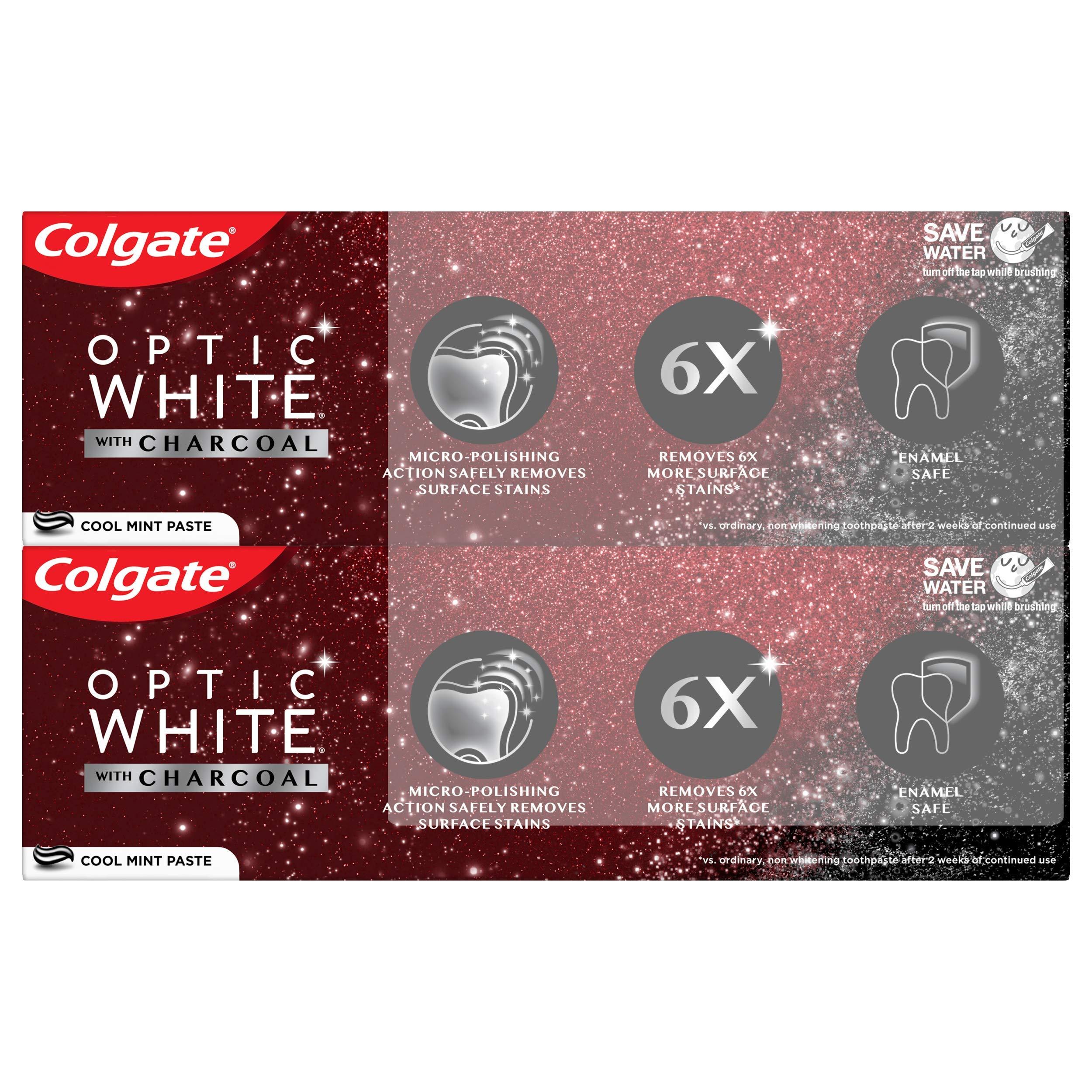 Colgate Optic White Charcoal Whitening Toothpaste, Cool Mint, Enamel-Safe with Fluoride, 2 Pack 4.2oz Tubes - Image 10