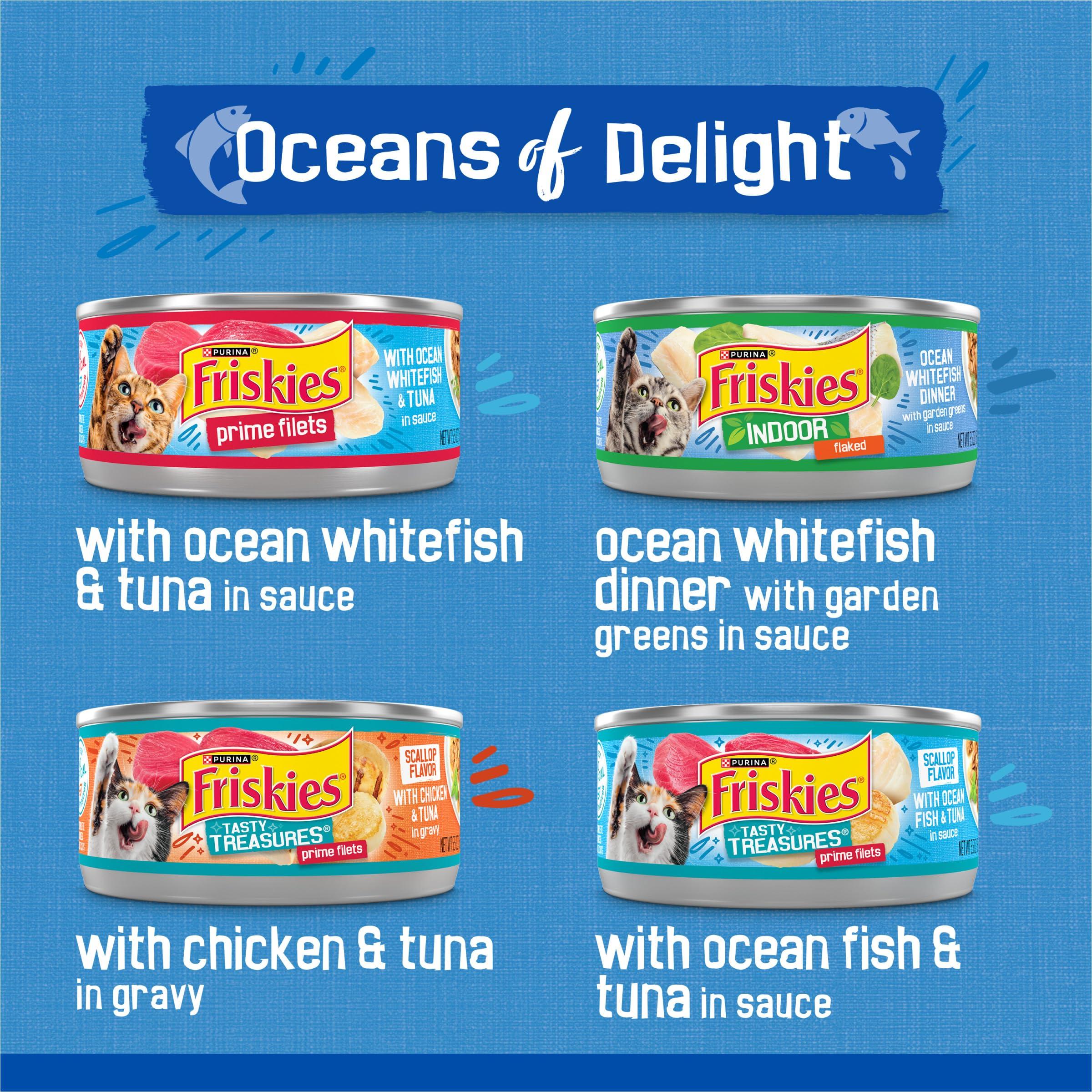 Purina Friskies Wet Cat Food Variety Pack, Oceans of Delight Flaked and Prime Filets - (Pack of 40) 5.5 oz. Cans - Image 3