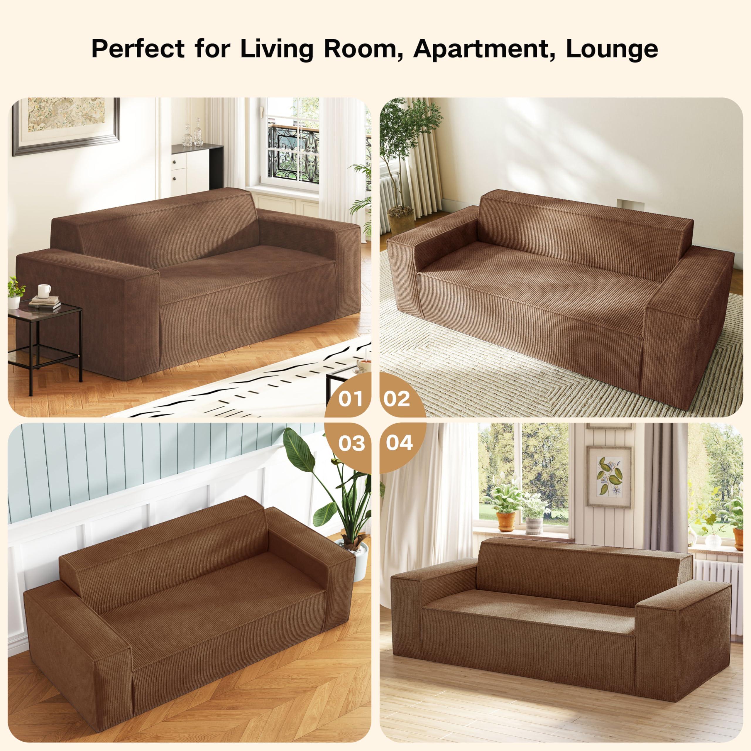 Swbvs Sofa-in-a-Box, Memory Foam 3-Seater Couch, No Installation & Easy to Transport, Deep Seat Modern Sofa with Corduroy Fabric, Couch for Living Room, Bedroom, Apartment, Home Office, Brown - Image 5