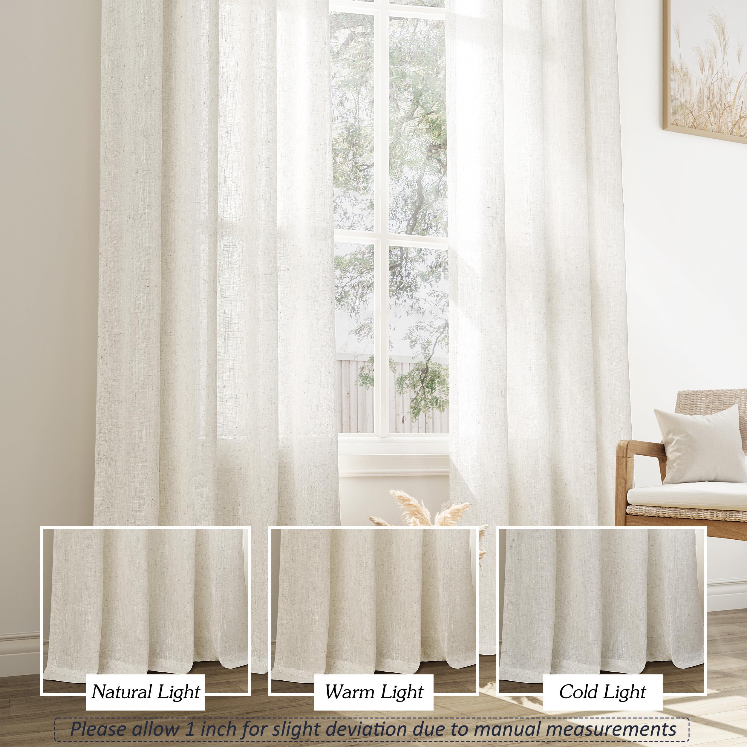 Jowels Natural Cream Linen Curtains 84 Inch Length 2 Panels for Living Room Bedroom, Light Filtering Sheer Curtains 84 Inches, Modern Farmhouse Grommet Semi Sheer Soft Privacy Drapes - Image 5