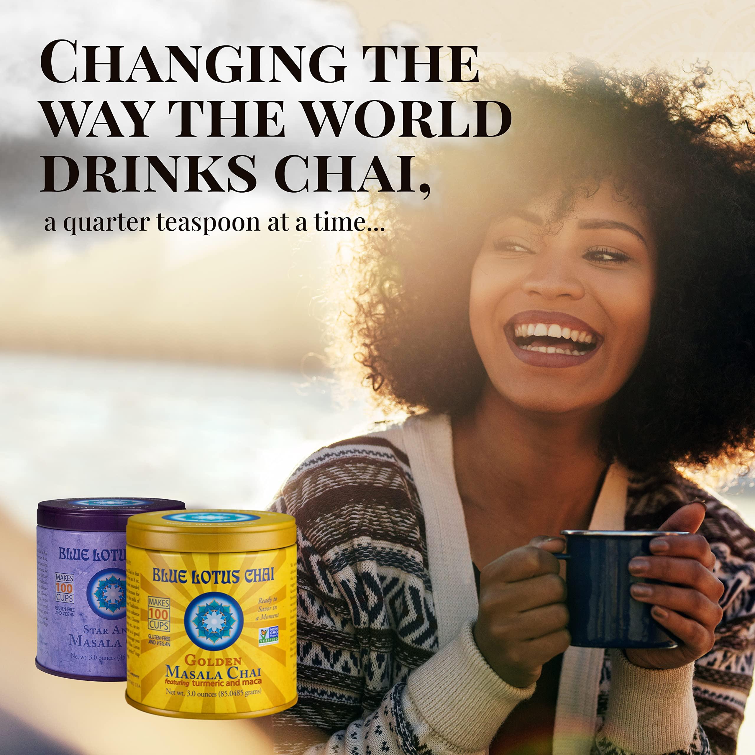 Blue Lotus Chai Tea - Traditional Masala Chai - Makes 100 Cups - 3 Ounce Masala Spiced Chai Powder with Organic Spices - Instant Indian Tea No Steeping - No Gluten - Image 5