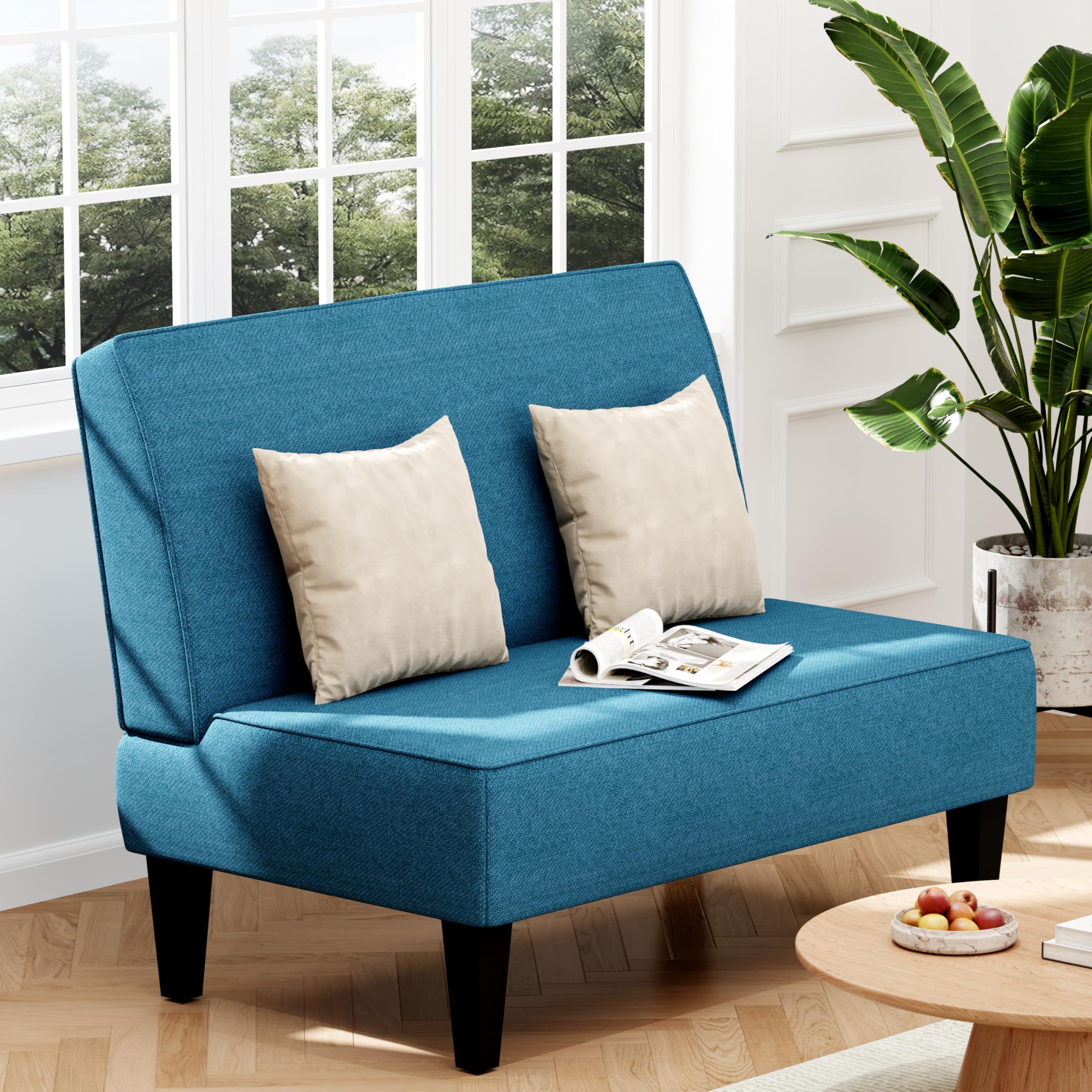 Changjie Furniture Small Loveseat Sofa Upholstered Mini Couch for Small Spaces 2-Seater Sofa Couch with Wooden Legs for Bedroom Living Room(Blue) - Image 8