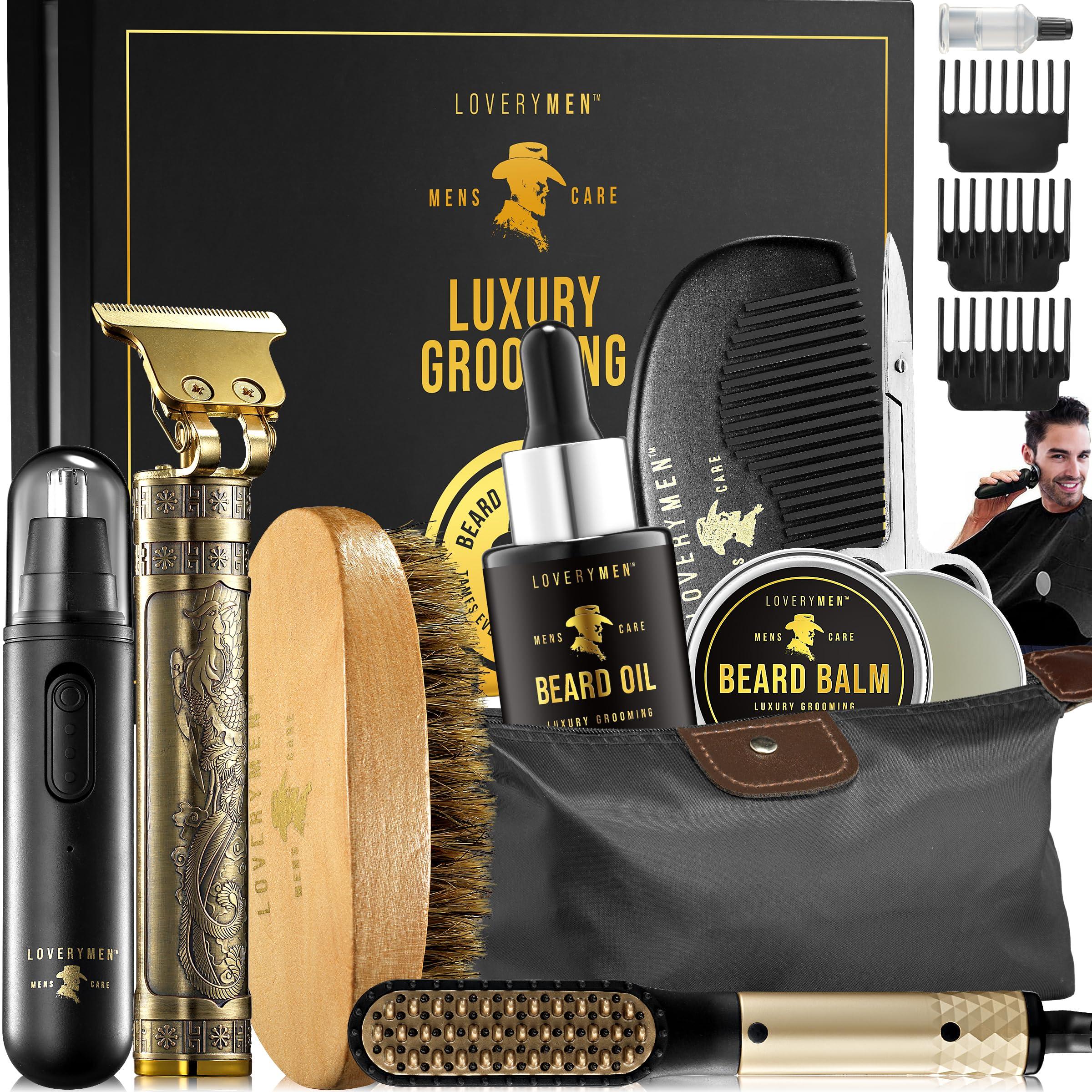 Mens Gifts for Him, Gifts for Dad, Mens Grooming Beard Kit, Beard Trimmer, Nose Hair Trimmer, Hair Straightener Brush, Oil, Balm & More, 15pc Beard Kit for Men Care Birthday Gifts for Men - Image 6