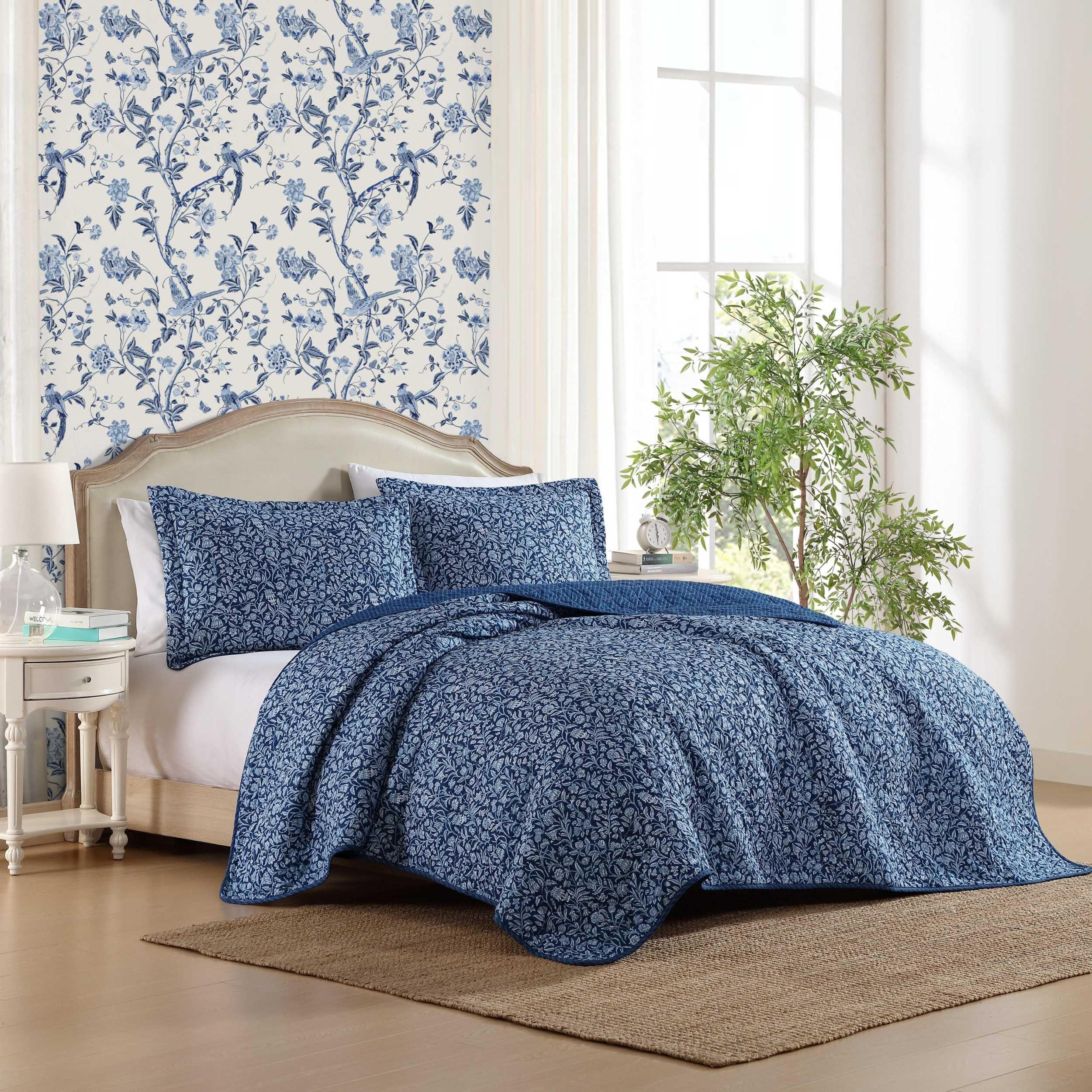 Laura Ashley - Quilt Set, Super Soft Fabric Bedding with Matching Sham, Toile-Inspired Print, Floral Home Essentials (Elaina Blue, Twin) - Image 2