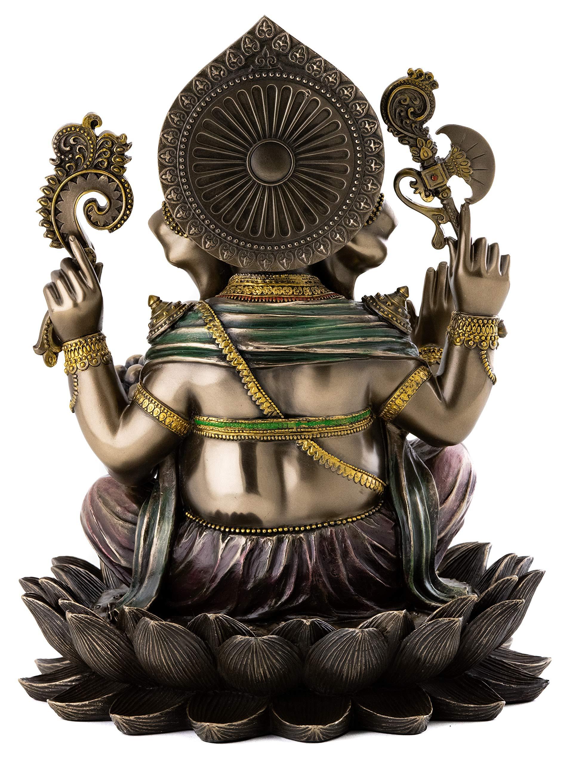 Top Collection Ganesh on Lotus Pedestal Statue - Ganesha Lord of Success and Destroyer of Evil Sculpture in Premium Cold Cast Bronze - 12-Inch Collectible Hindu Elephant Figurine - Image 3