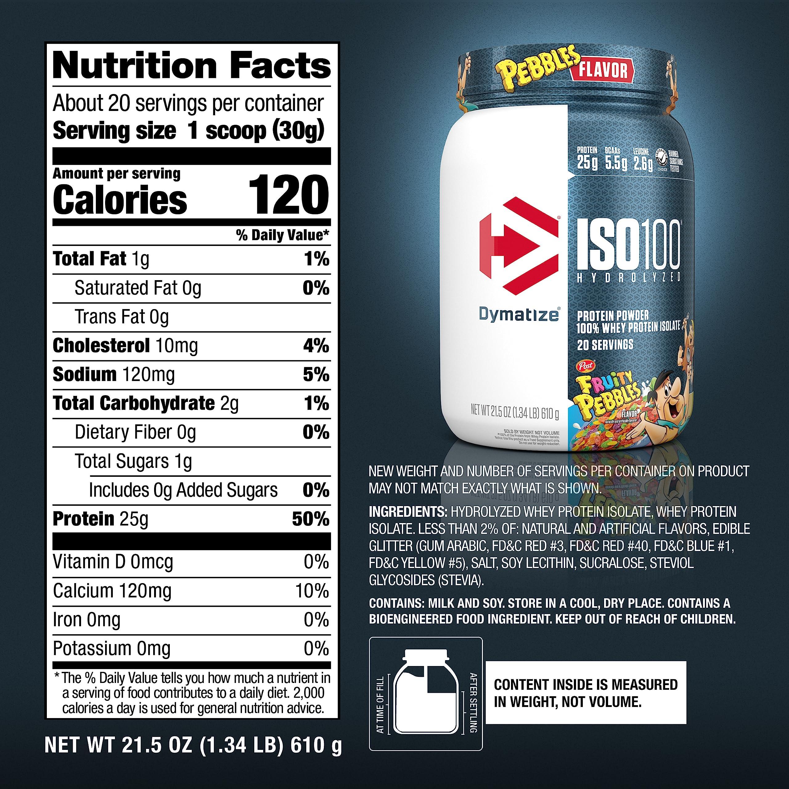 Dymatize x Fruity Pebbles ISO100 Whey Protein Powder Isolate, 25g of Protein, 20 Servings, 5.5g BCAAs, 120 Cal., Gluten Free, 1g Fat, 1g Sugar, 2g Carb - Image 6