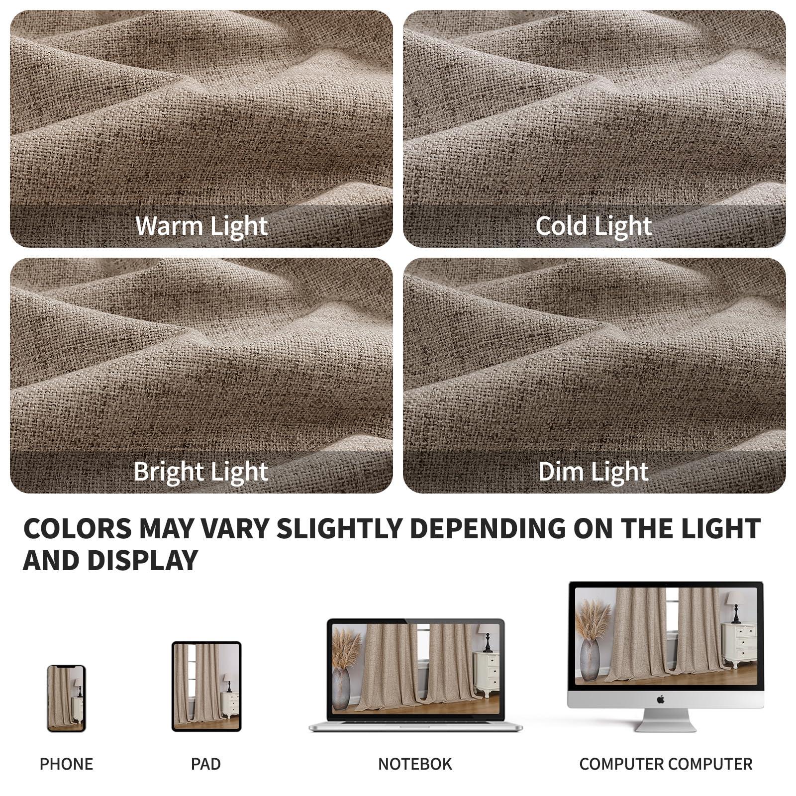 CUCRAF 100% Blackout Window Curtains 84 inches Long 2 Panels Set, Faux Linen Look Thermal Insulated Grommet Drapes, Room Darkening Curtain for Bedroom Living Room(W52 x L84 Inch, Light Khaki) - Image 4