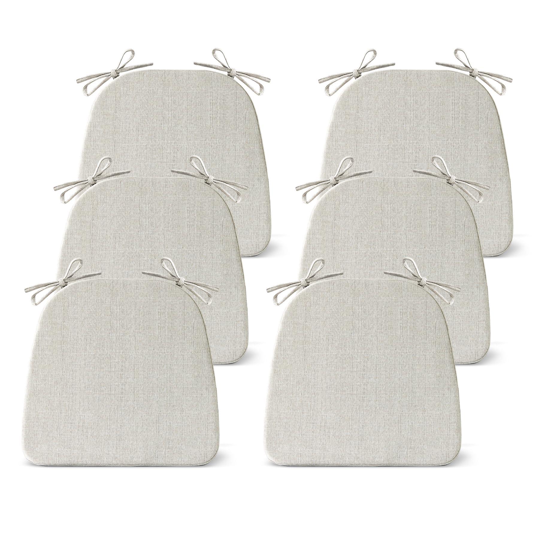 IASEAHK Chair Cushions for Dining Chairs Set of 6, Non Slip Kitchen Chair Pads, 17" x 16" x 2", Indoor Dining Chair Cushions with Ties, Seat Cushion for Kitchen Chairs, Chair Pads, Beige