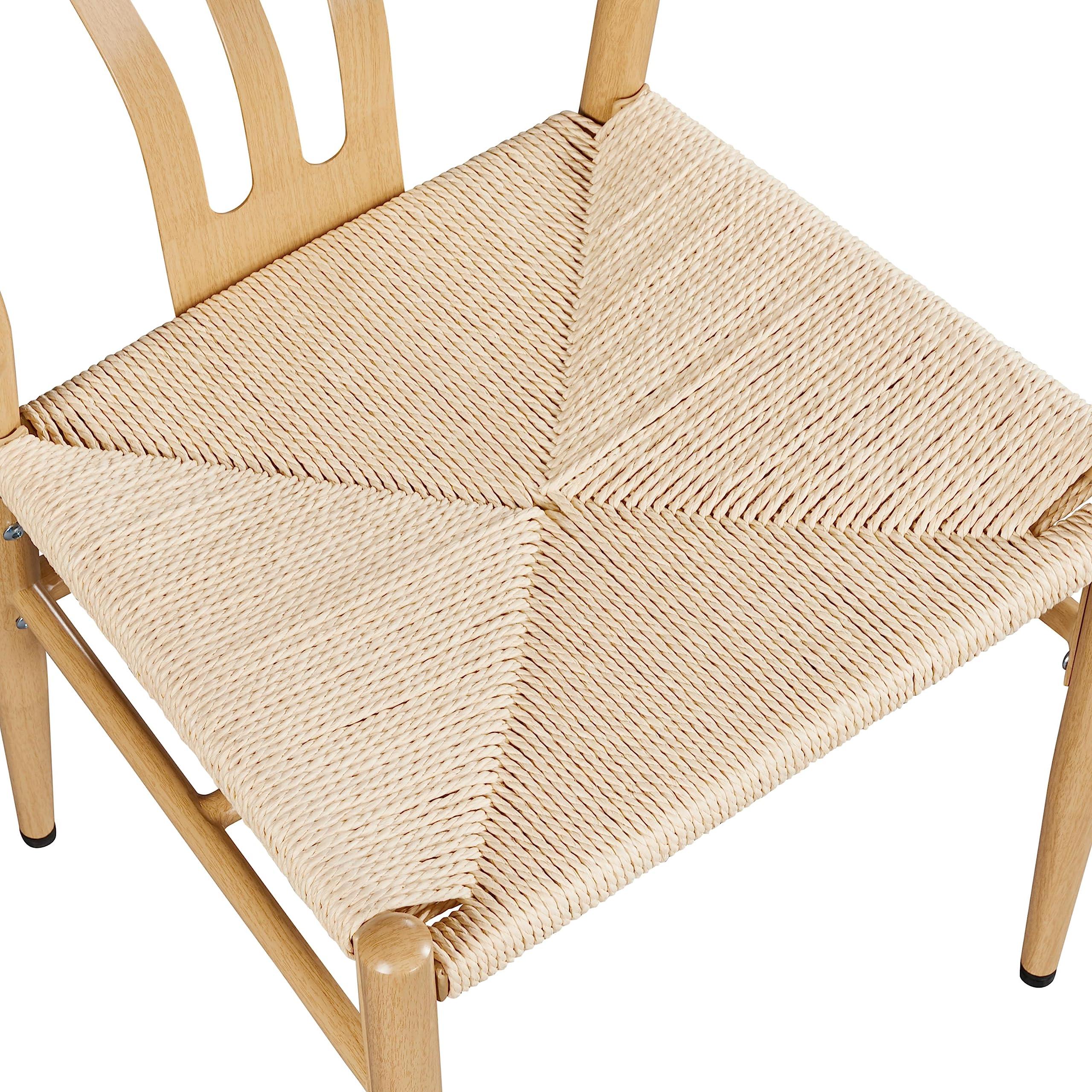 Yaheetech Weave Dining Chairs Set of 4 Mid-Century Modern Dining Room Chairs Weave Hemp Seat, Wood Color - Image 5
