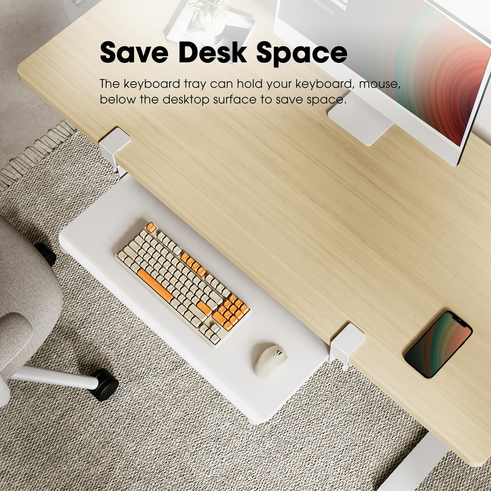 Fenge Keyboard Tray Under Desk, Pull Out Keyboard & Mouse Tray with C Clamp Mount, Sliding Keyboard Holder for Desk, 25.6 x 11.8 inch Large Slide-Out Platform Computer Drawer for Typing, White - Image 6