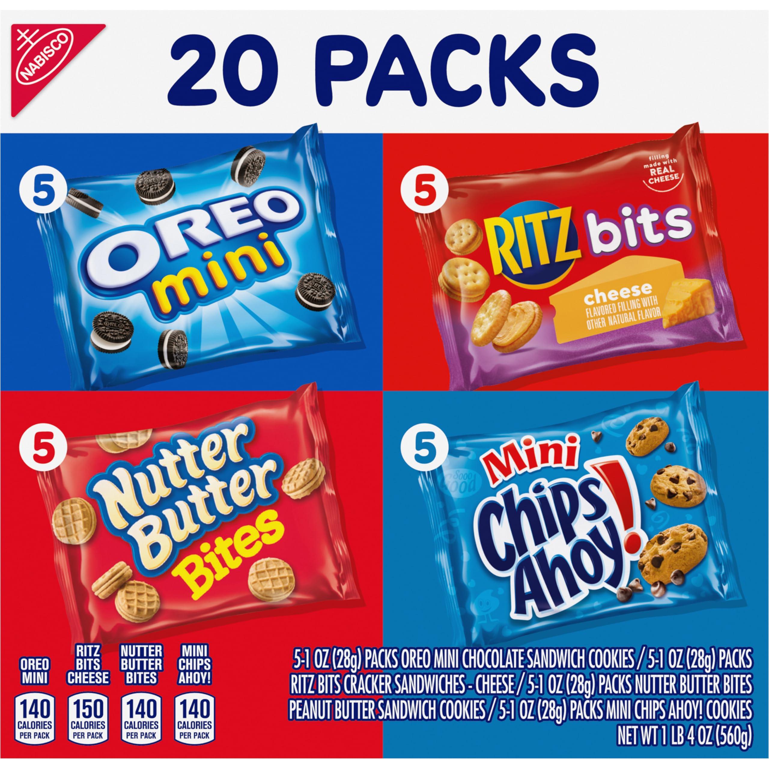Nabisco Variety Pack OREO Mini, CHIPS AHOY! Mini, Nutter Butter Bites, RITZ Bits Cheese, 20 - 1 oz Snack Packs (Packaging May Vary) - Image 12