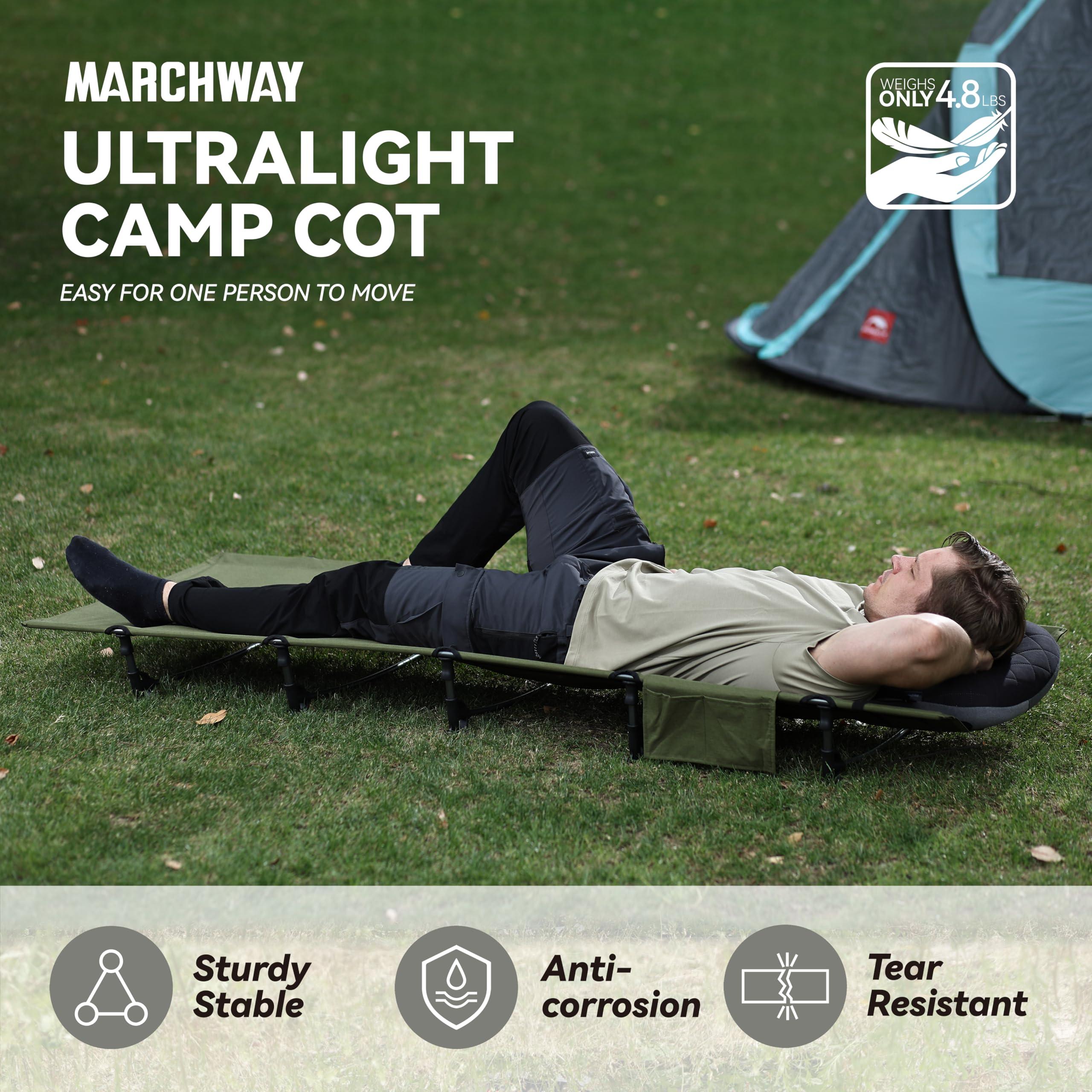 MARCHWAY Ultralight Folding Tent Camping Cot Bed, Portable Compact for Outdoor Travel, Base Camp, Hiking, Mountaineering, Lightweight Backpacking (Army Green) - Image 3