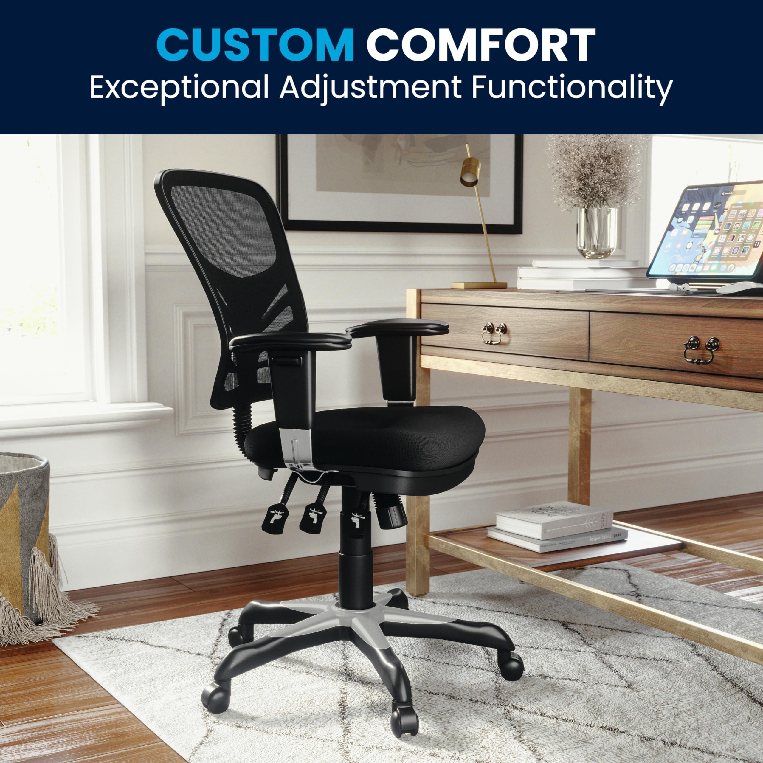 Flash Furniture Nicholas Mid-Back Swivel Desk Chair with Wheels, Mesh Back, Padded Seat, and Armrests, Adjustable Height Mesh Ergonomic Office Chair, Black - Image 9