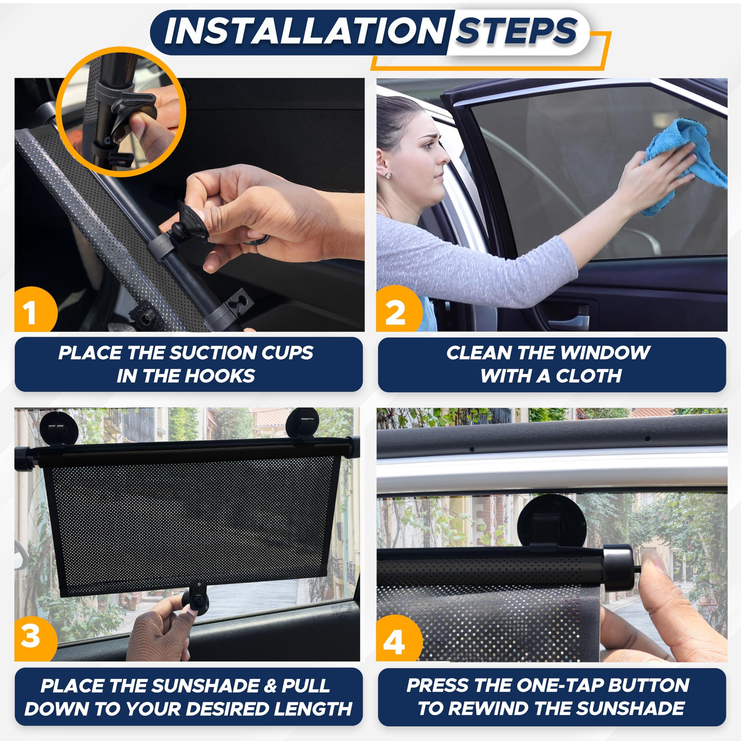 EcoNour Car Side Window Sun Shade (2 Pack) | Retractable Roller Sunshade for Kids | Baby Car Window Shades for UV and Sun Glare Protection | Baby Travel Accessories (15"x17") - Image 4