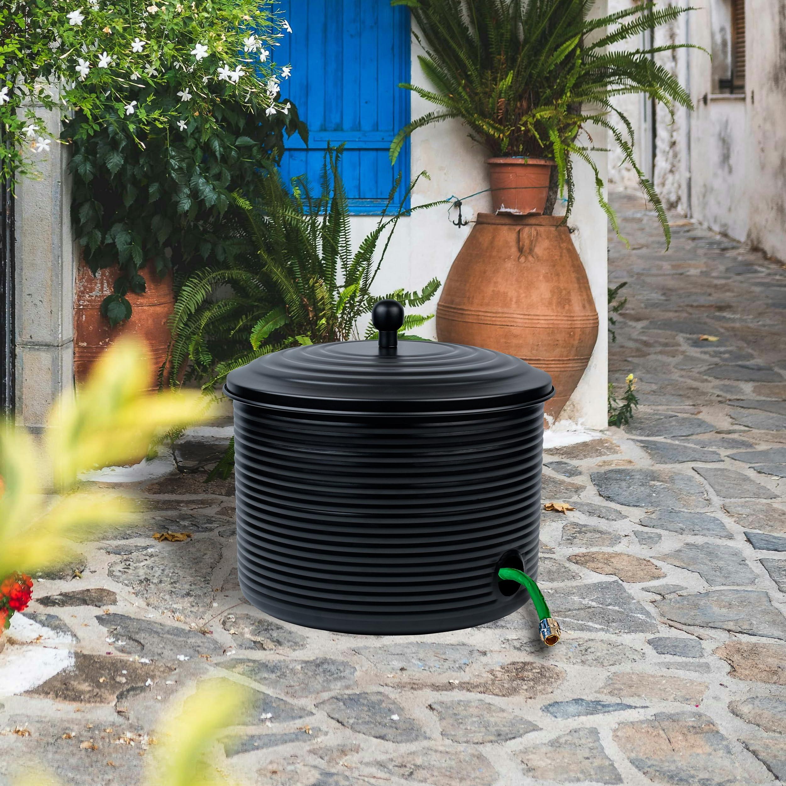Garden Hose Holder Storage Pot with Lid Antique Ribbed | Water Hose Container Pot Outdoor or Indoor Use | Expandable Water Hose Hider Metal | Holds 125 ft Hose - Image 2