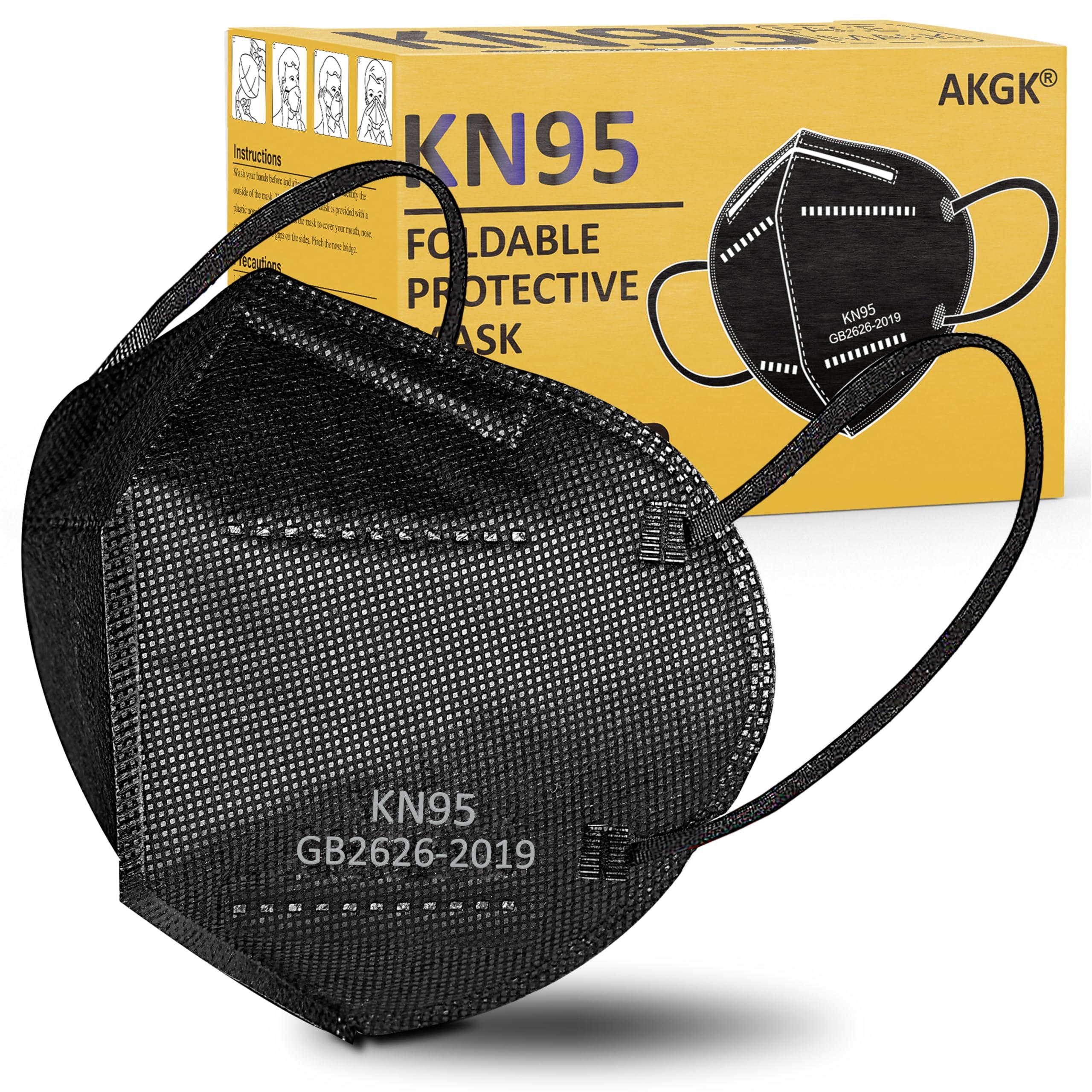 akgk KN95 Face Mask 50 PCS, Breathable Protection Masks, Individually Wrapped, 5-Ply KN95 Black Masks, Cup Dust Safety Masks - Image 3