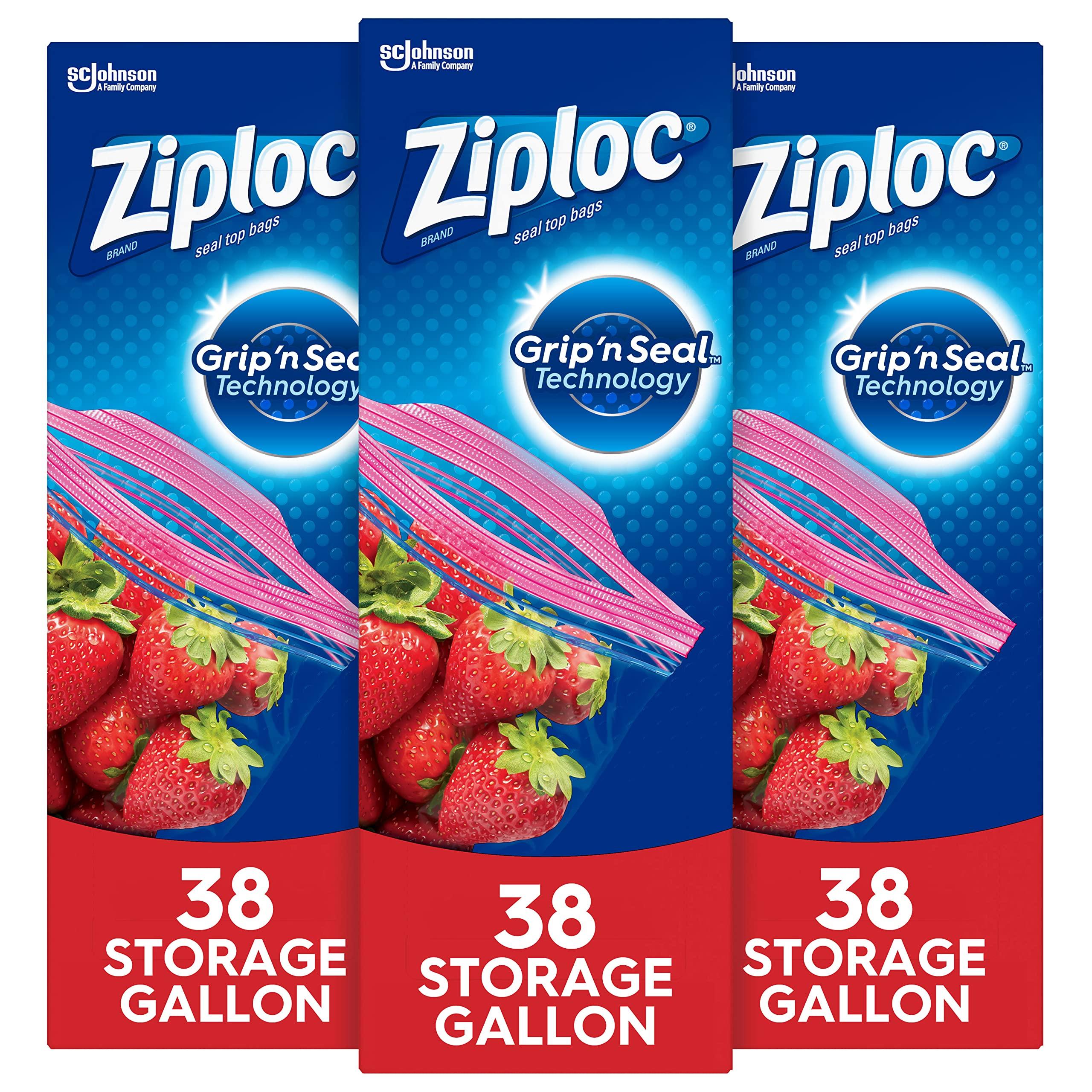 Ziploc Storage Bags with New Grip 'n Seal Technology, For Food, Sandwich, Organization and More, Gallon, 38 Count, Pack of 3 (114 Total Bags)