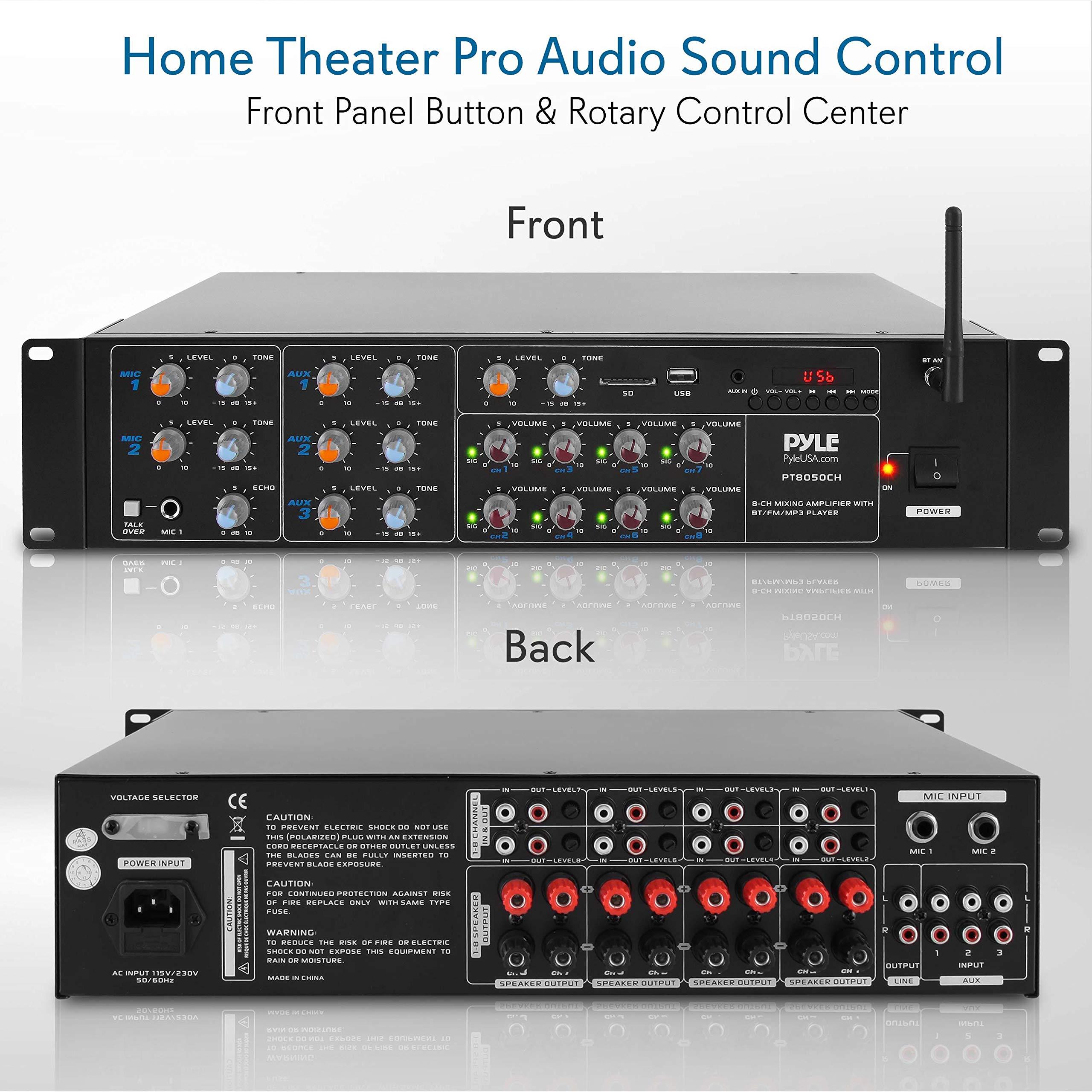 Pyle 8-Channel Wireless Bluetooth Power Amplifier - 4000W Rack Mount Multi Zone Sound Mixer Audio Home Stereo Receiver Box System w/ RCA, USB, AUX - For Speaker, PA, Theater, Studio/Stage - PT8050CH - Image 2