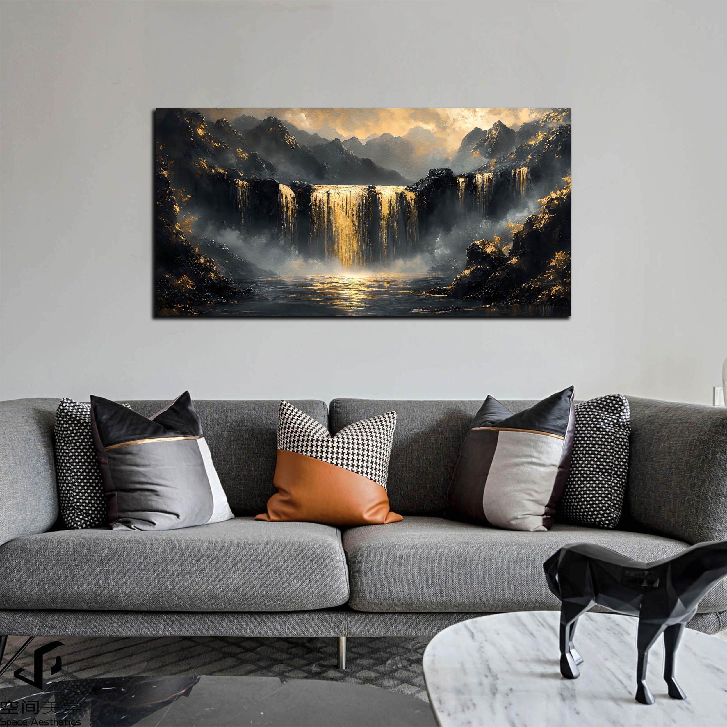 HUBOSKN Waterfall Canvas Wall Art for Living Room - Mountain Art Wall Decor for Office - Modern Wall Art for Bedroom Size 20" x 40" - Image 4