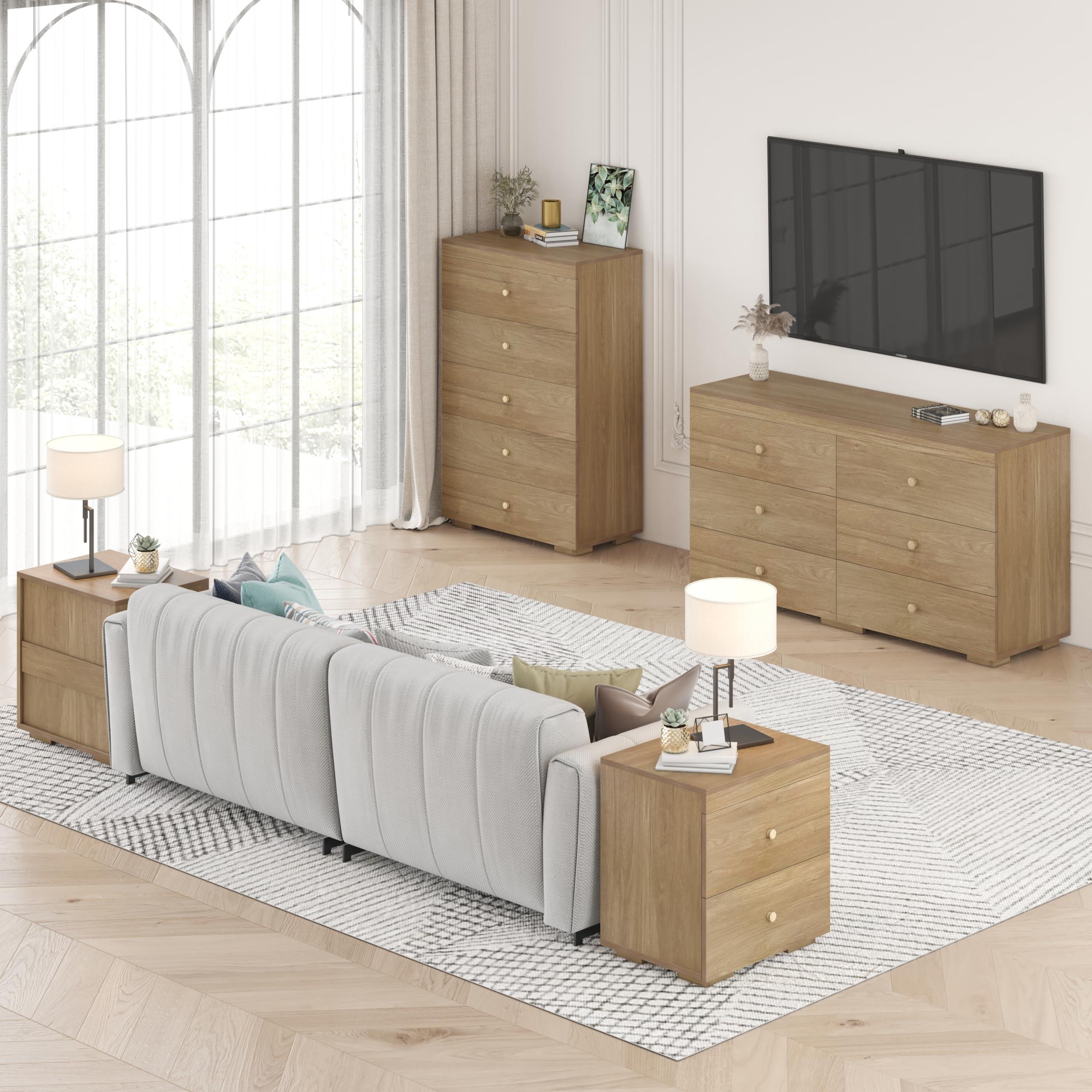 Zenflare Dresser for Bedroom 6 Drawer Wood Dresser 58.3" Wide, Large Chest of Drawers for Bedroom, Living Room, Hallway, Entryway, Modern TV Stand Drawer Organizer, Light Oak - Image 3