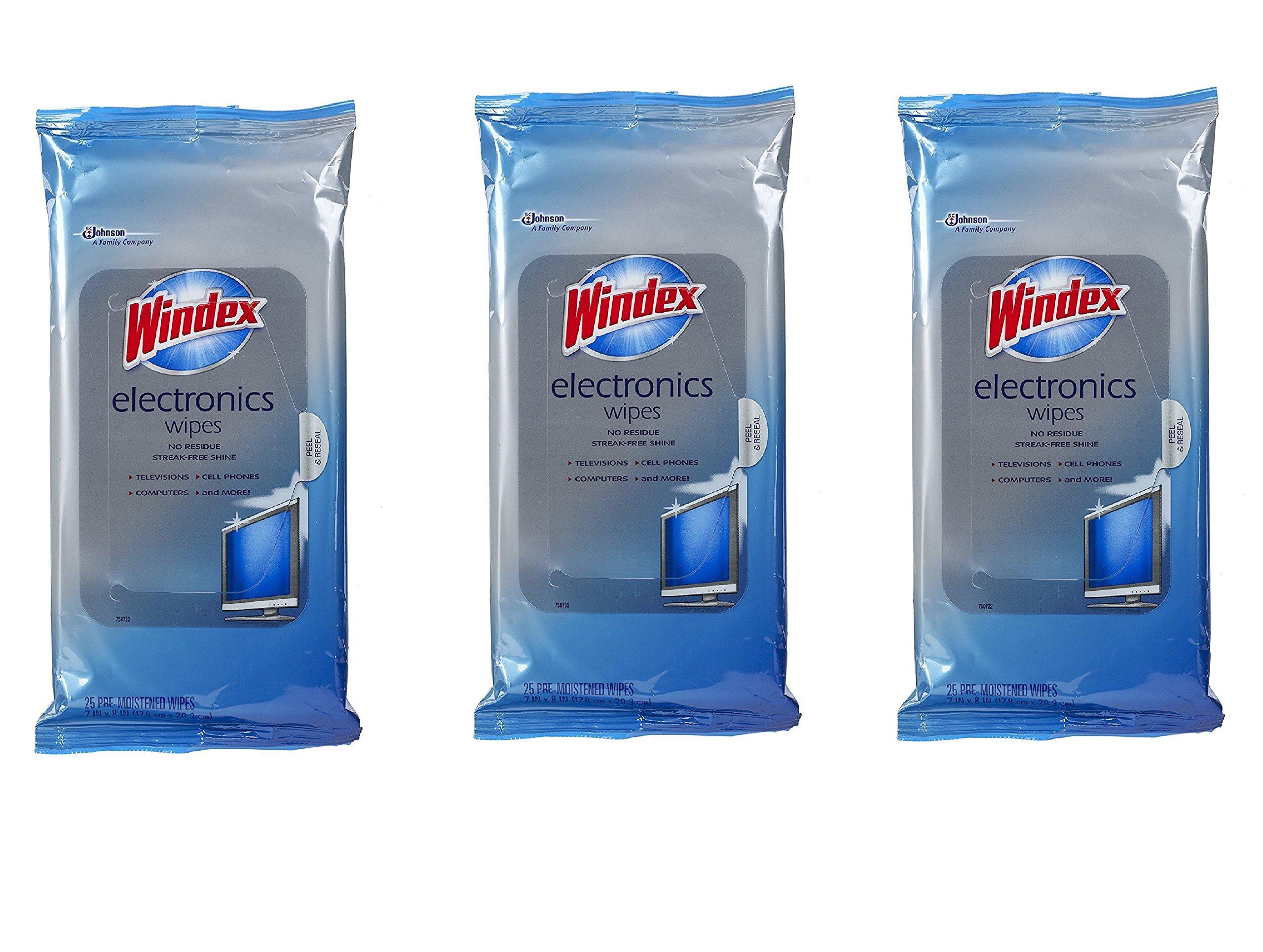 Windex 4330116550 Electronics Wipes, 25-Count (3 Pack)