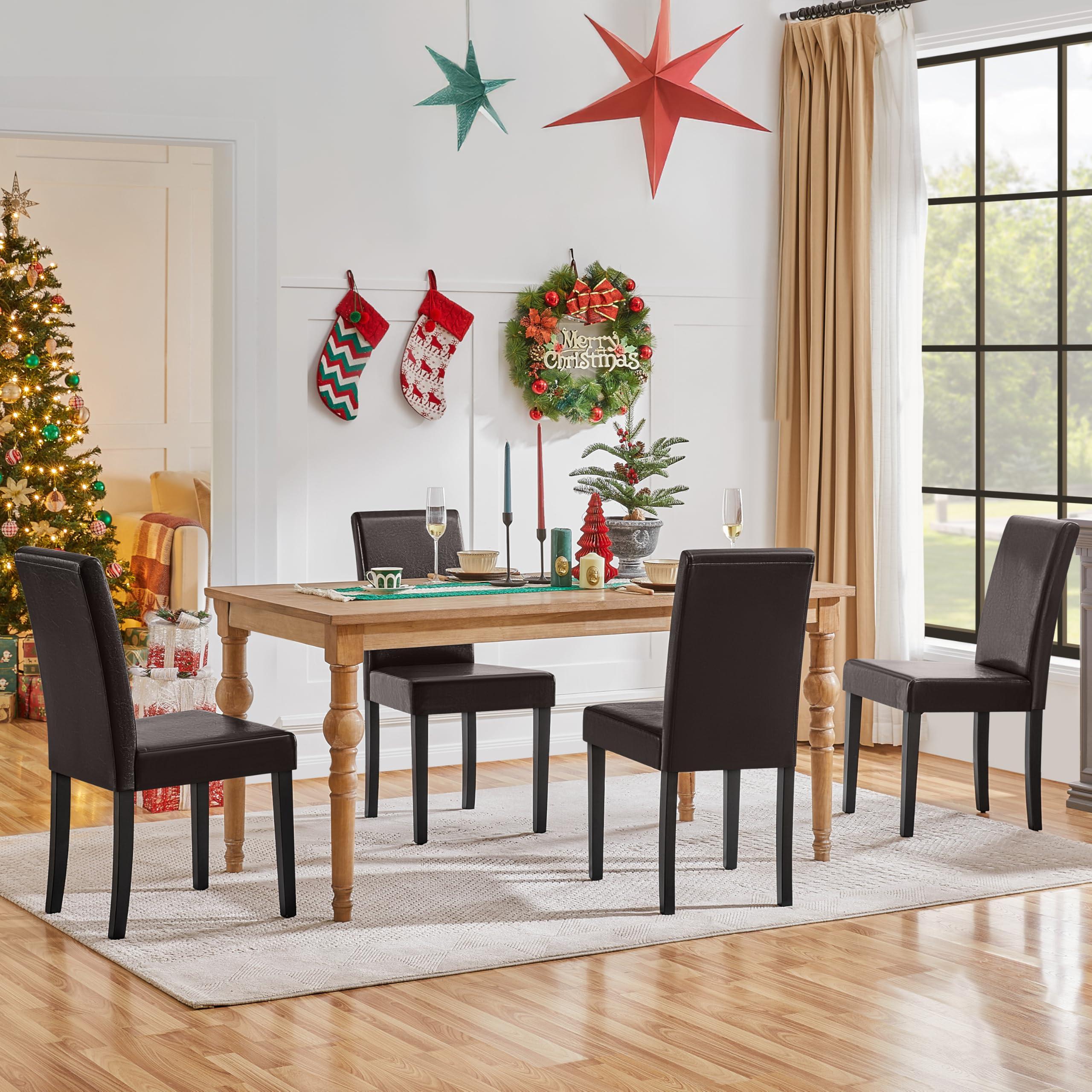 Yaheetech Dining Chairs Set of 4 PU Leather Dining Room Chairs with Waterproof Surface and Wood Legs for Kitchen Restaurant and Living Room, Dark Brown - Image 6