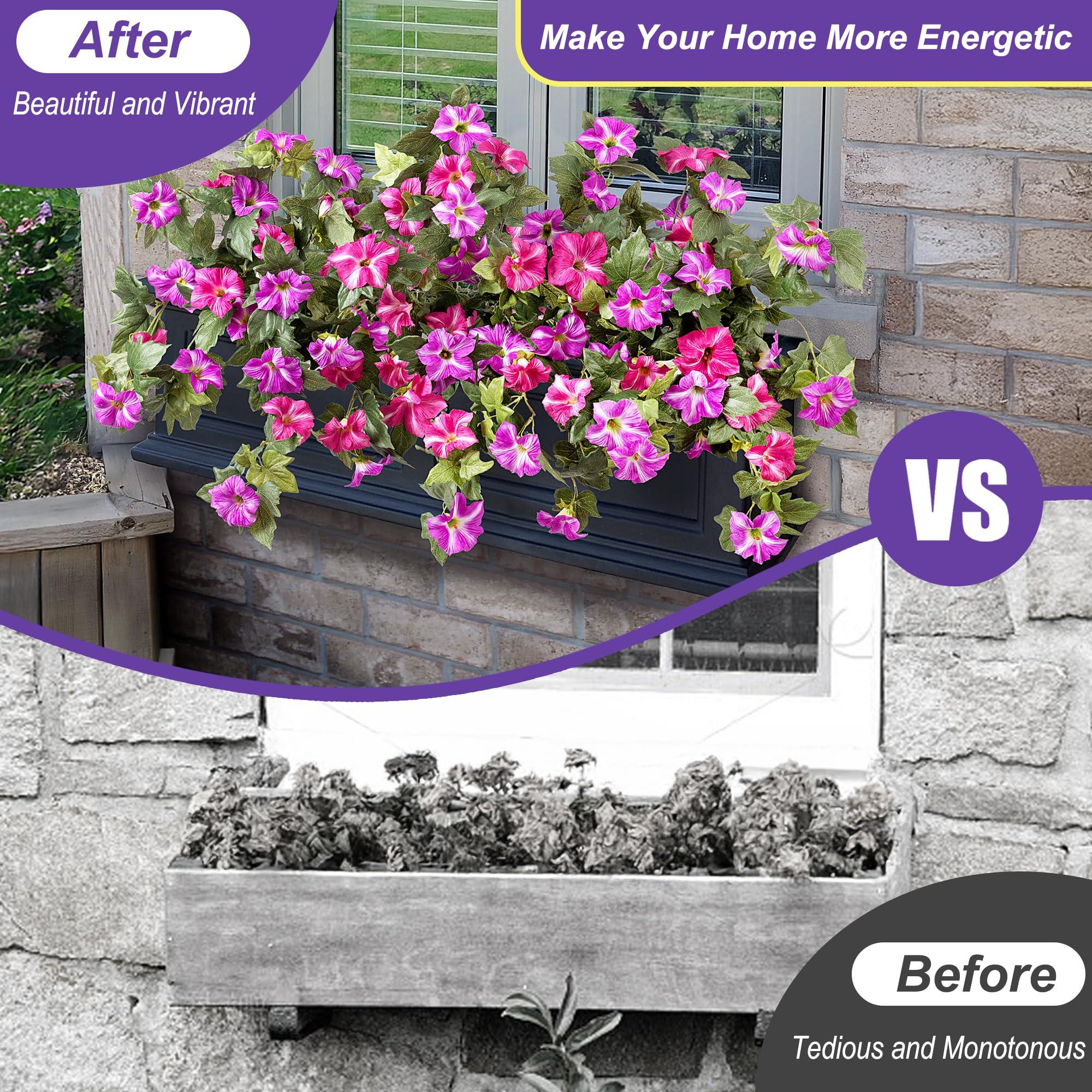 Ammyoo Artificial Fake Flowers Plants for Outdoor Decoration, 2PCS Spring Faux Petunias Silk Flower UV Resistant No Fade Floral for Home Garden Balcony Yard Porch Realistic Indoor Decor (Red Lotus) - Image 3