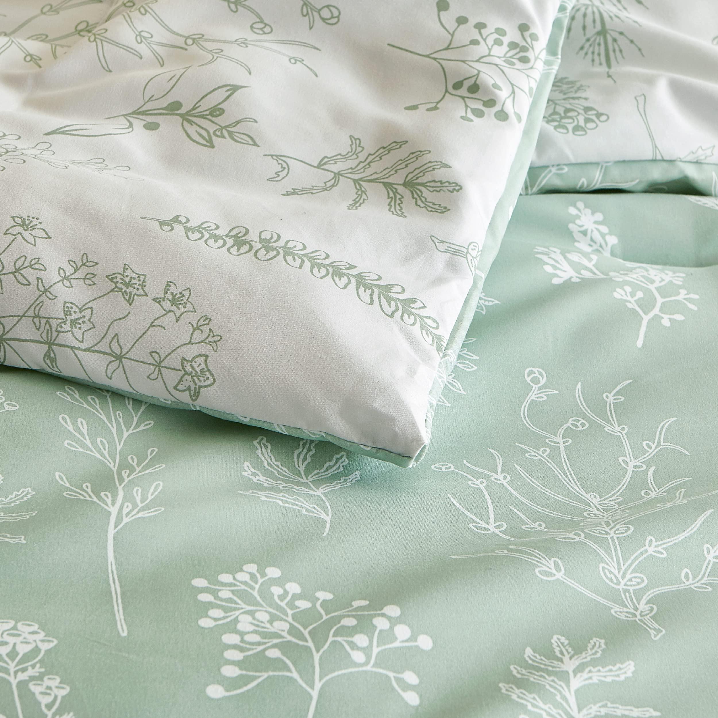 Bedsure Queen Comforter Set - Sage Green Bed Set, 3 Pieces Cute Floral Bedding, 1 Soft Reversible Botanical Flowers Comforter and 2 Pillow Shams - Image 7